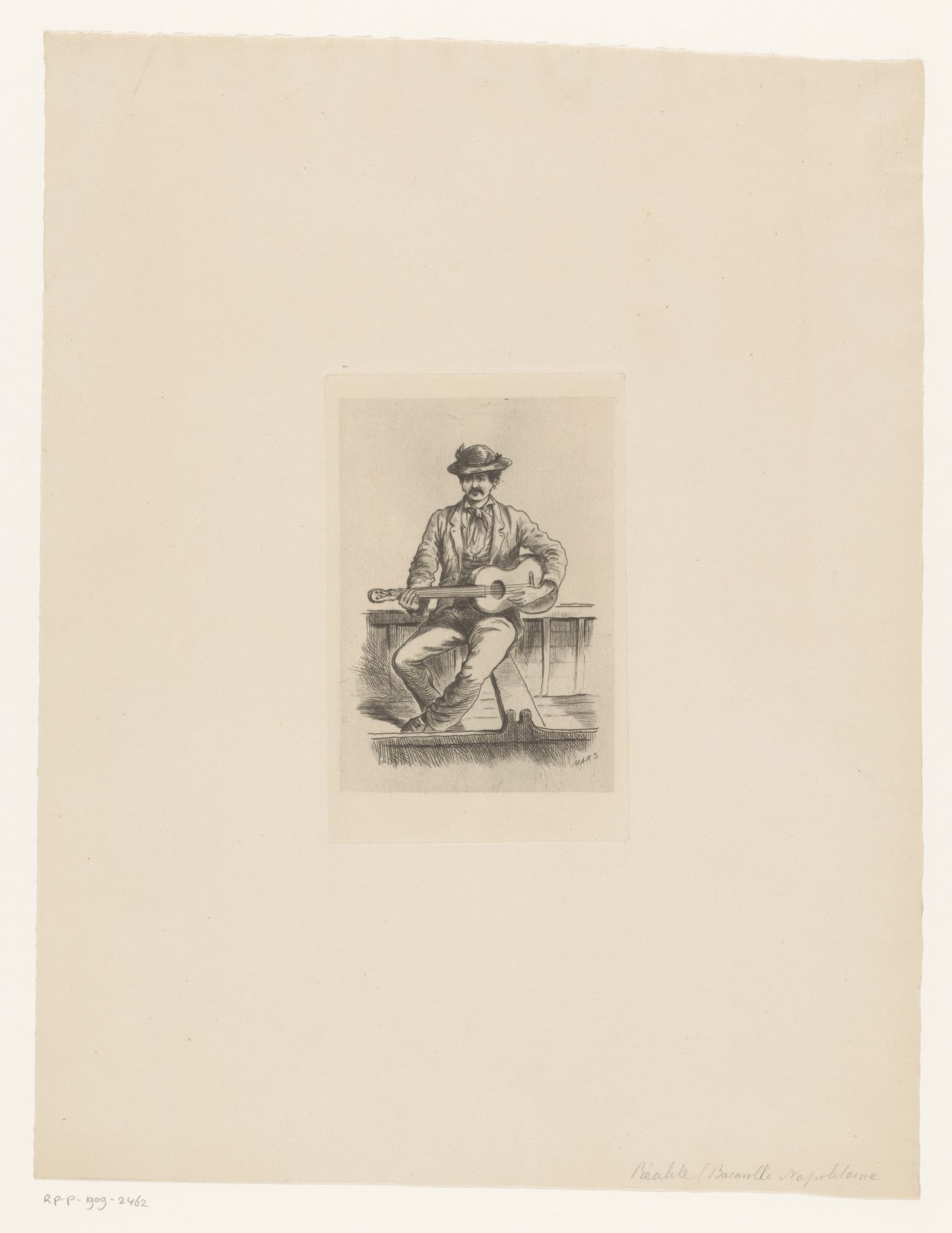 Napolitaanse gitaarspeler gezeten in een boot by Maurice Bonvoisin
