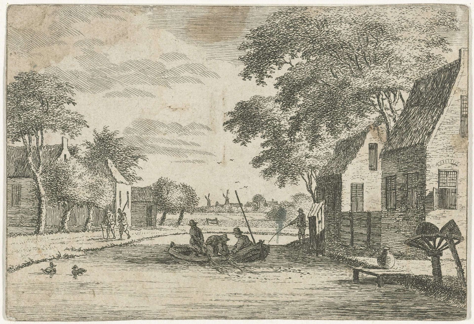 Dorpsgezicht met vissers by Hendrik Roosing