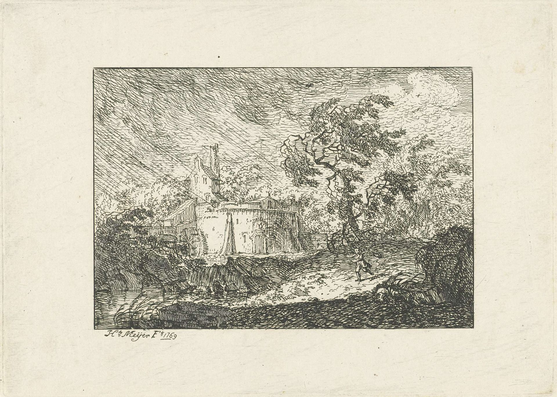 Landschap bij regen en storm by Hendrik Meijer