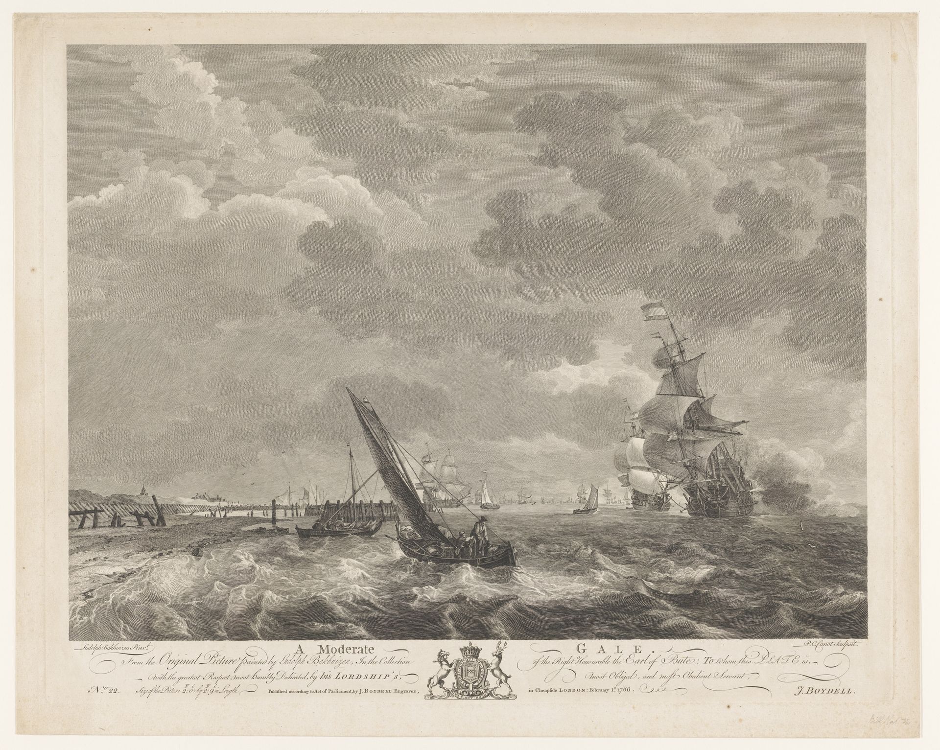 Zeeslag tijdens een matige storm by Pierre Charles Canot