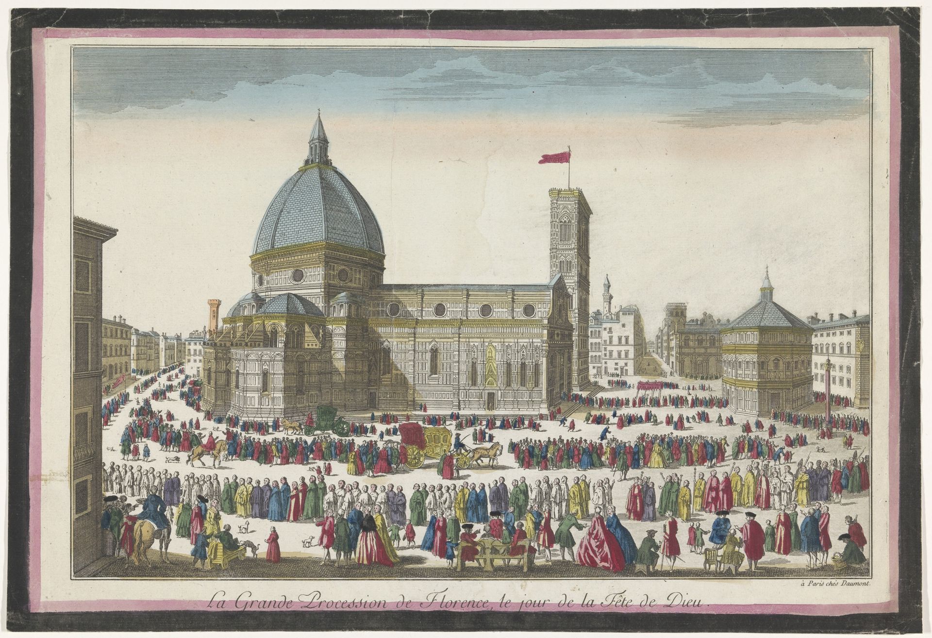 Gezicht op de Dom te Florence met een processie op Sacramentsdag by Jean-François Daumont