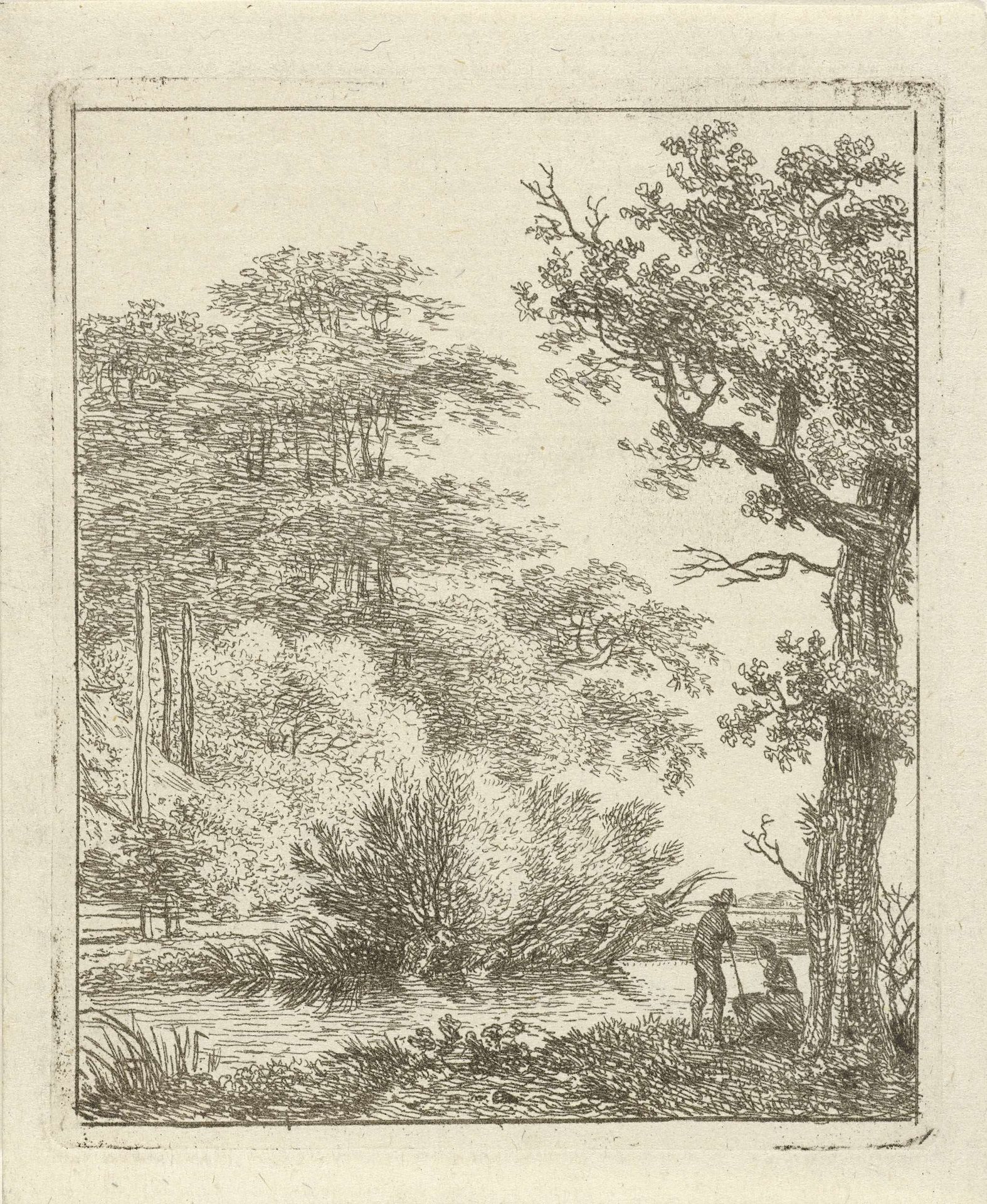 Twee personen aan een beek by Hermanus Fock