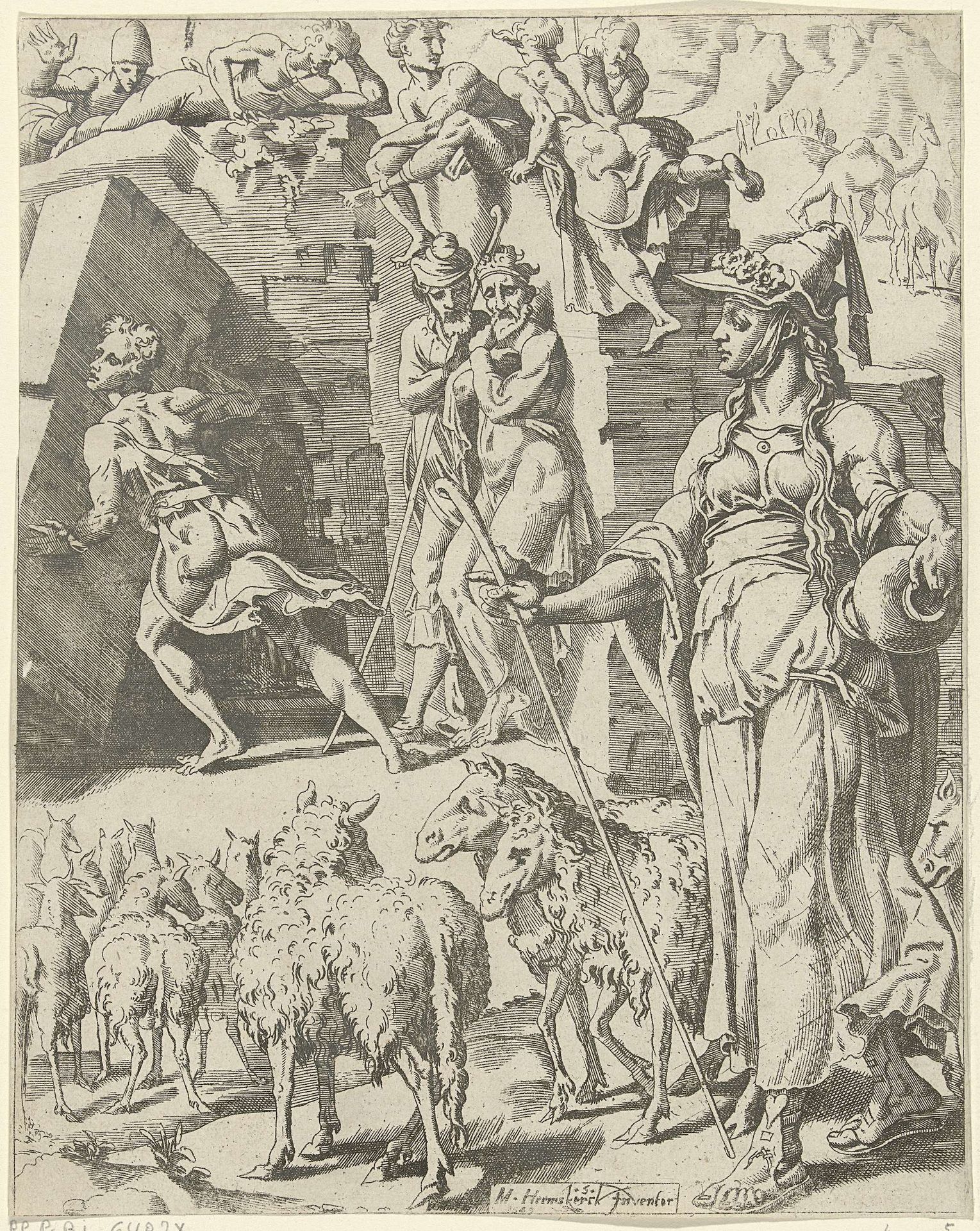 Jakob bij de bron van Haran by Dirck Volckertsz Coornhert