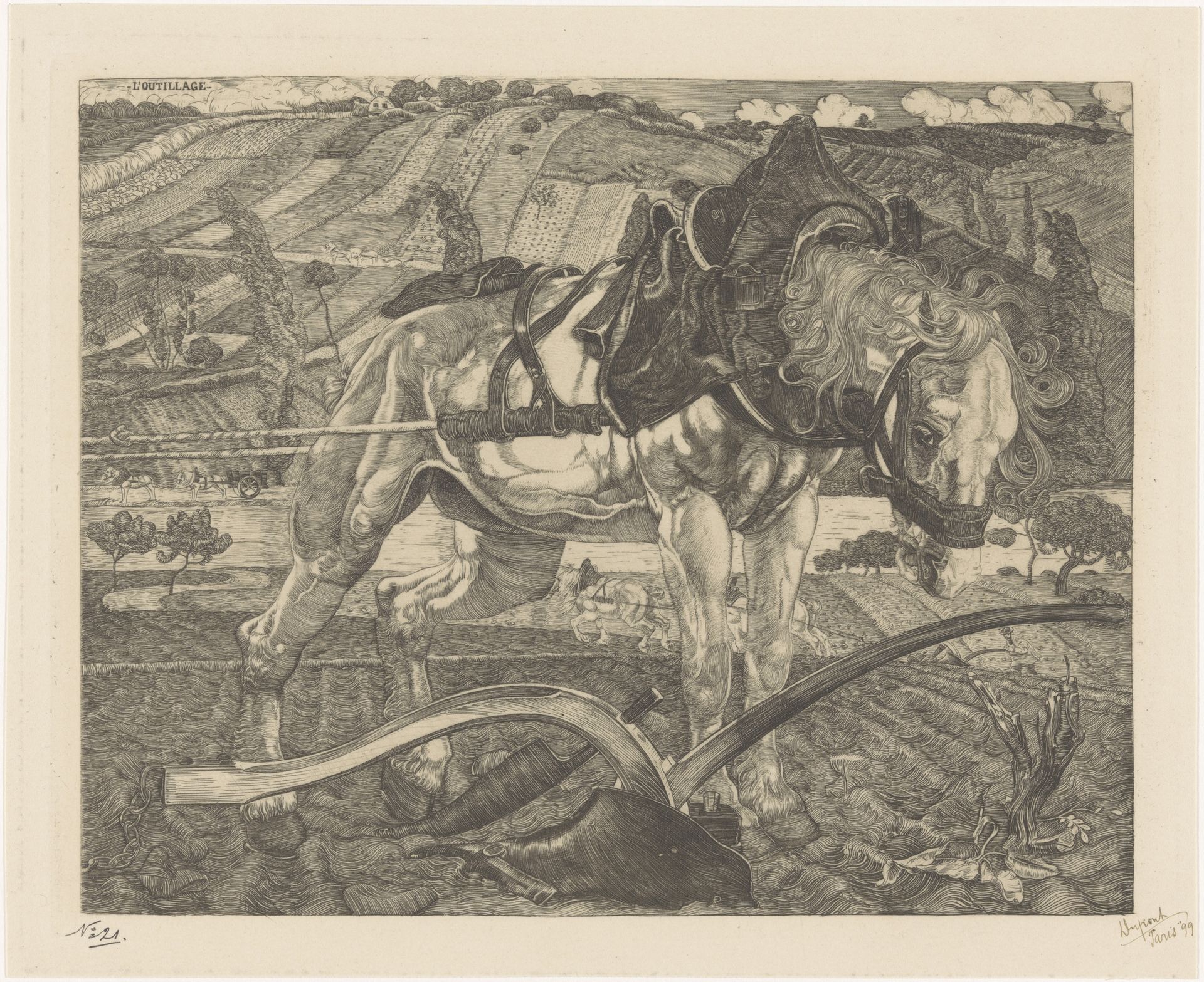 Ploegend paard op een heuvel by Pieter Dupont