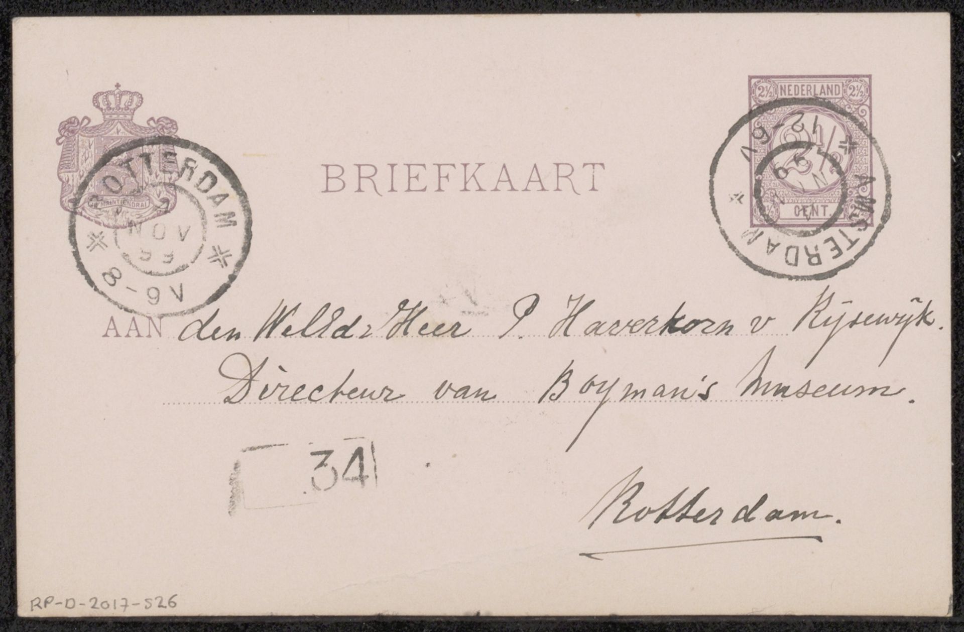Briefkaart aan Pieter Haverkorn van Rijsewijk by Eduard Karsen