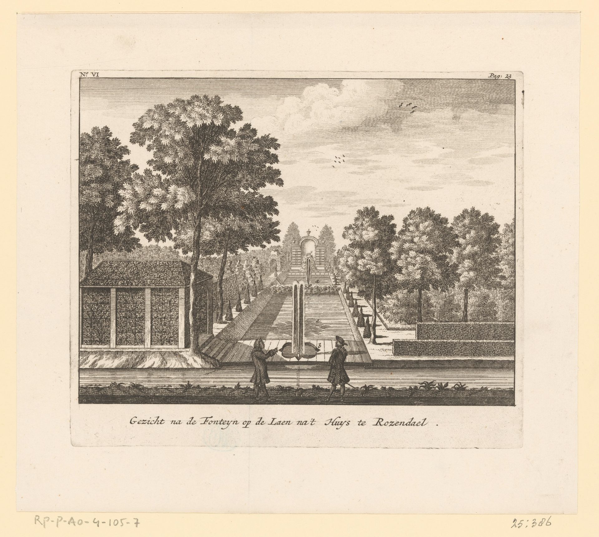 Gezicht op een laan en fonteinen in de tuin van Kasteel Rosendael by Jan (I) Smit