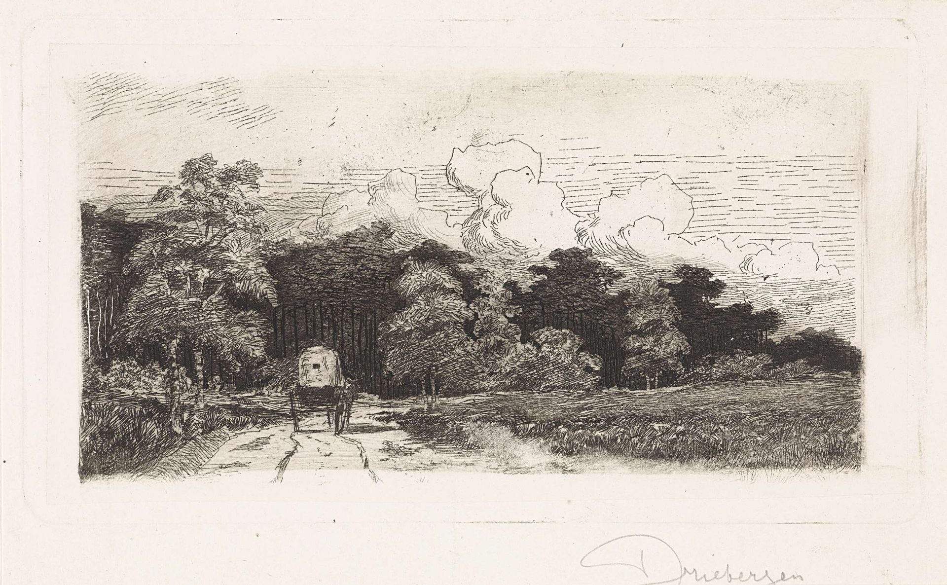 Huifkar op een weg te Driebergen by Elias Stark