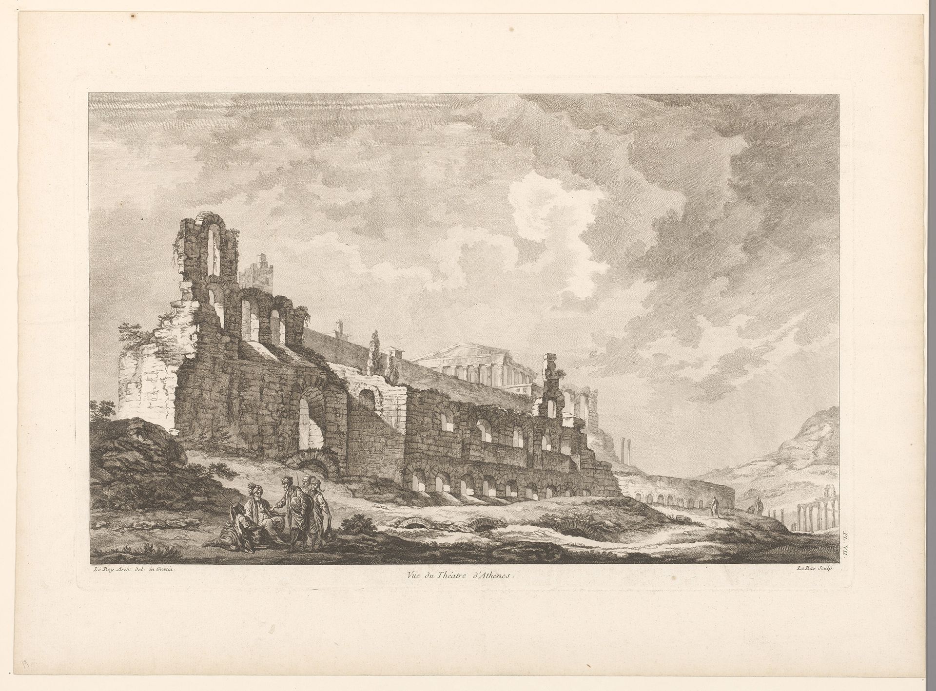 Gezicht op het Odeion van Herodes Atticus by Jacques Philippe Le Bas