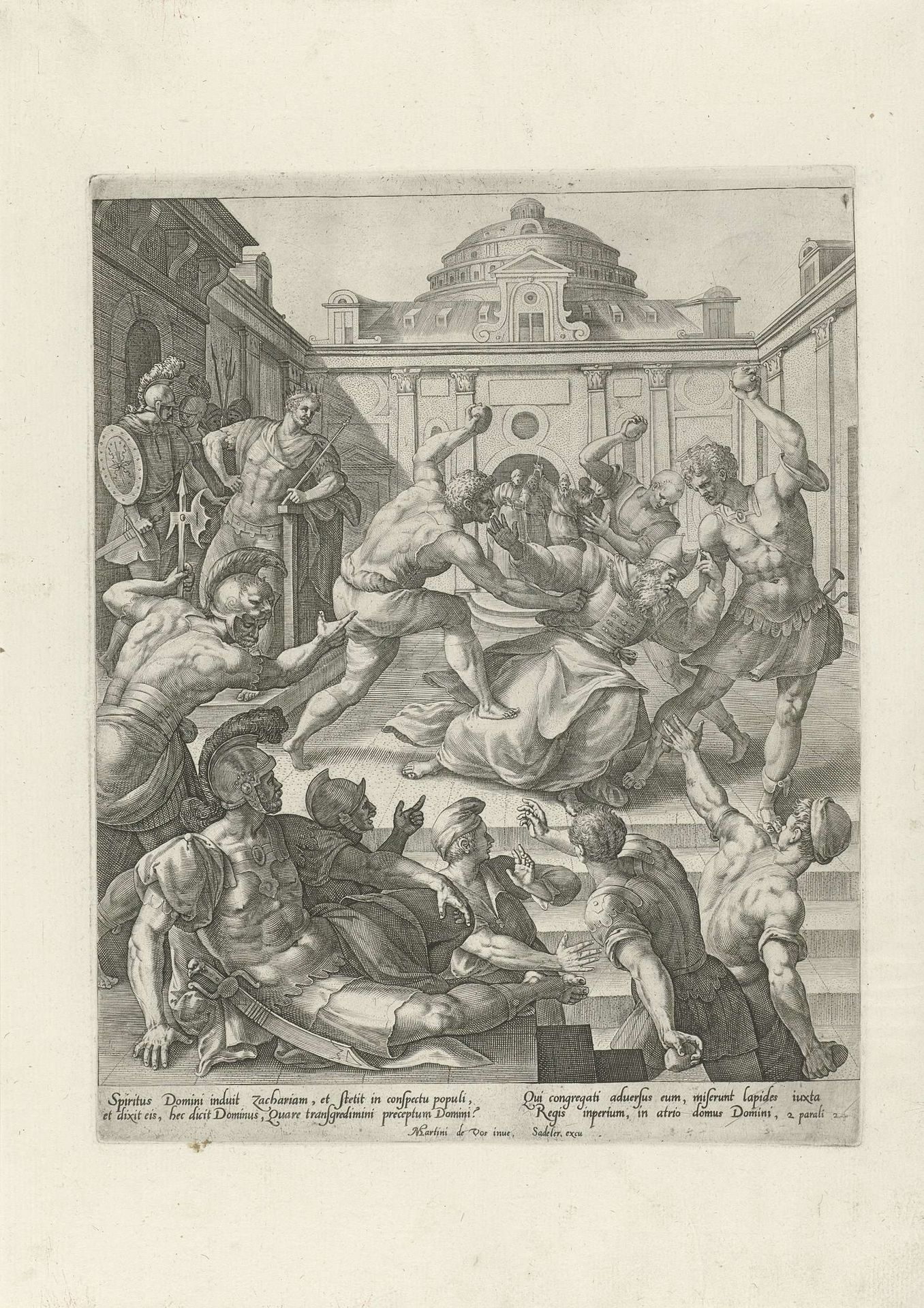 Zecharja wordt gestenigd by Johann Sadeler I