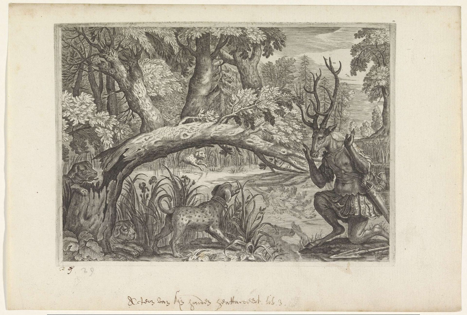 Actaeon door zijn honden aangevallen by Crispijn van de (II) Passe