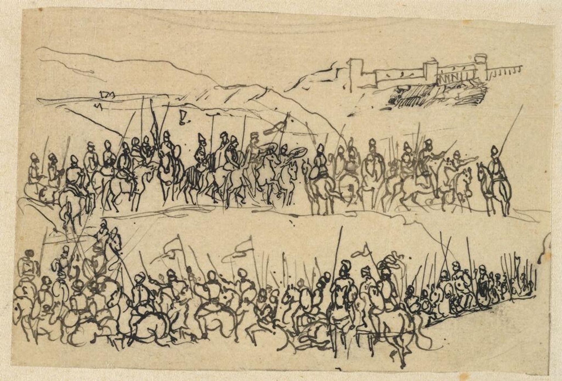 Two Lines of Soldiers on Horseback by Rodolphe Bresdin