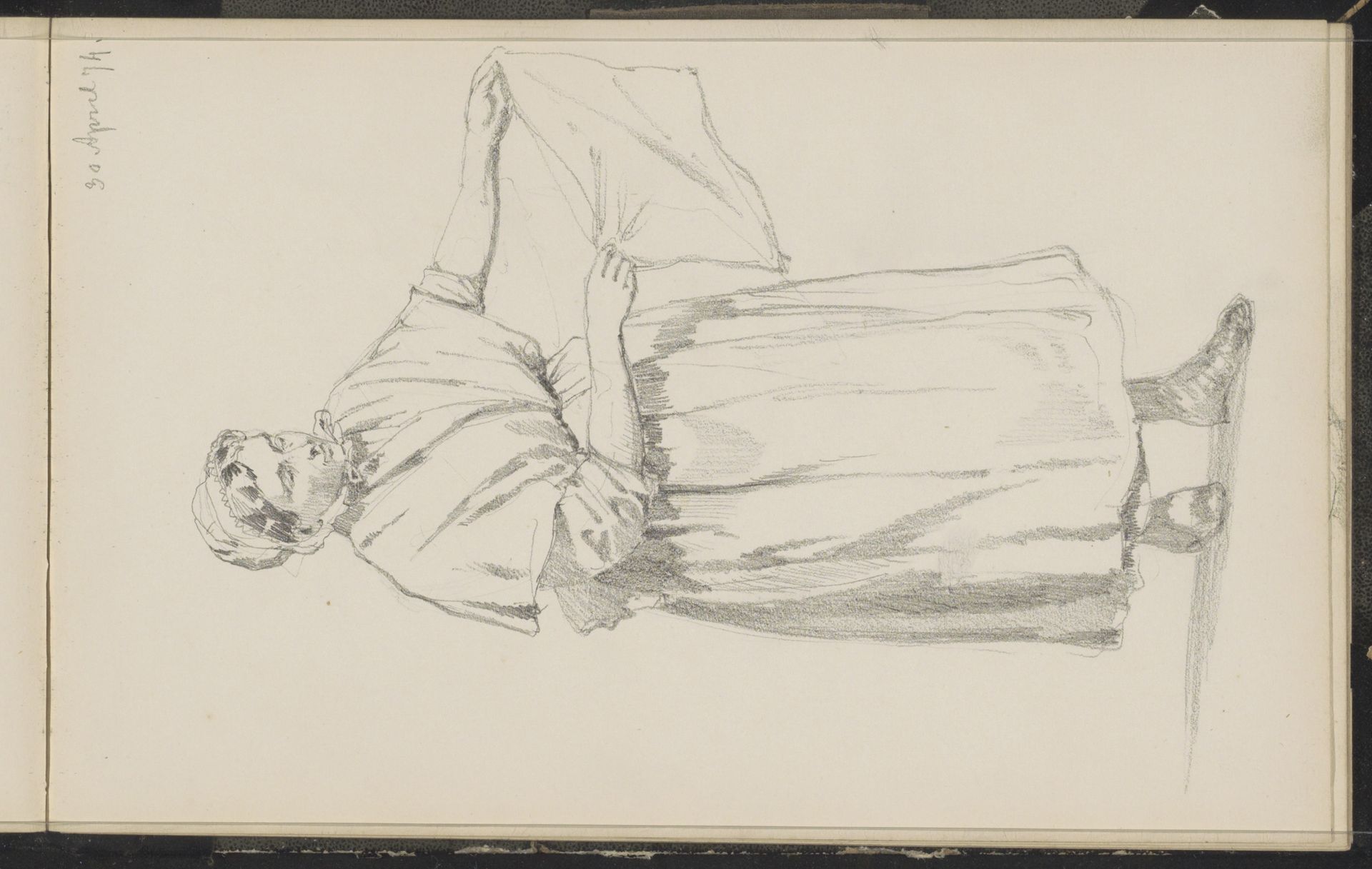 Vrouw met een doek in haar handen by Cornelis Springer