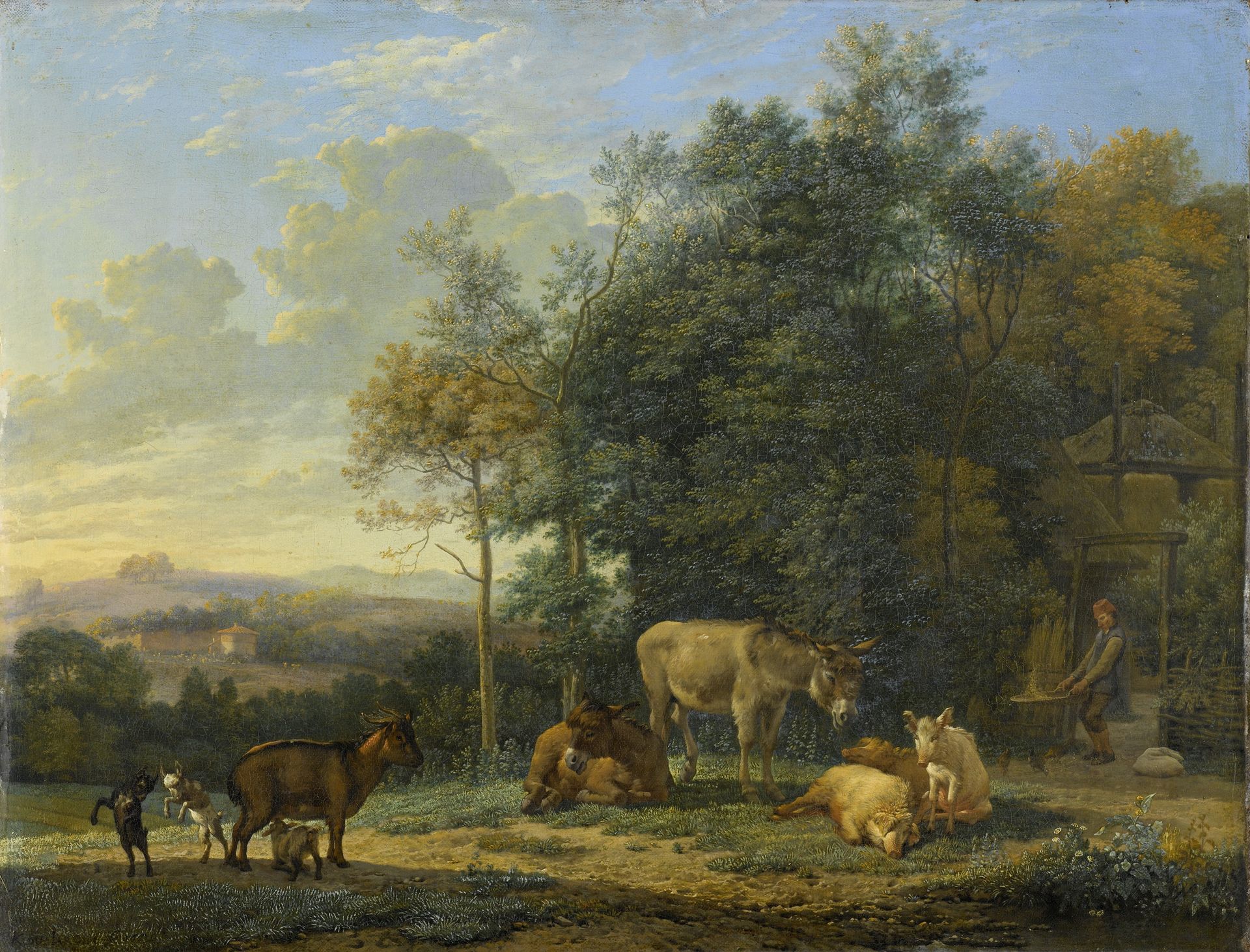 Landscape with Two Donkeys, Goats and Pigs by Karel du Jardin