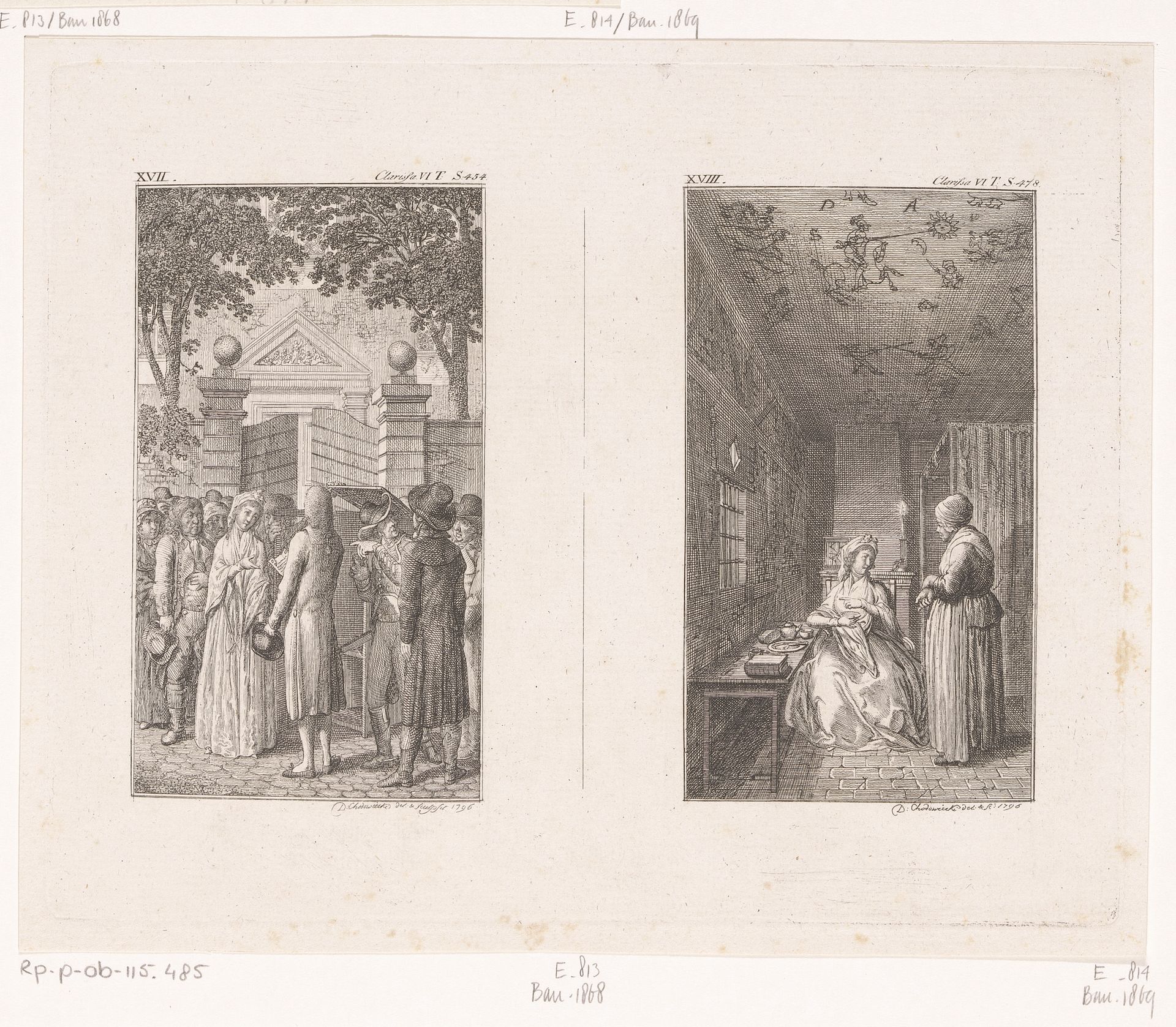 Twee voorstellingen uit Clarissa van Samuel Richardson by Daniel Nikolaus Chodowiecki