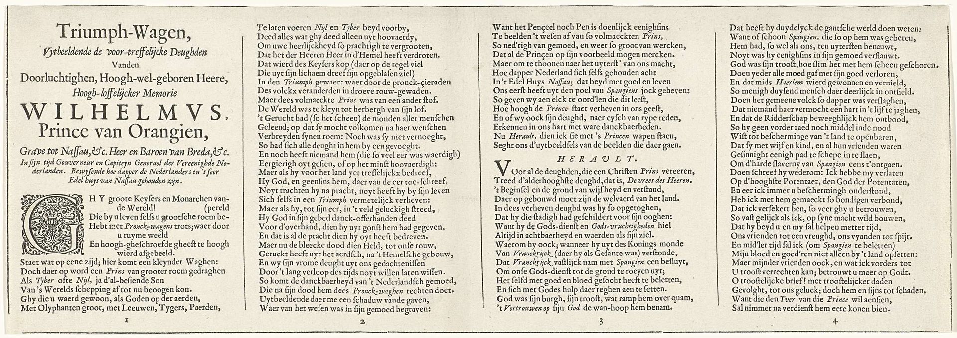 Triomftocht van Willem van Oranje, tekstblad 1-4 by Jan Jansz Starter