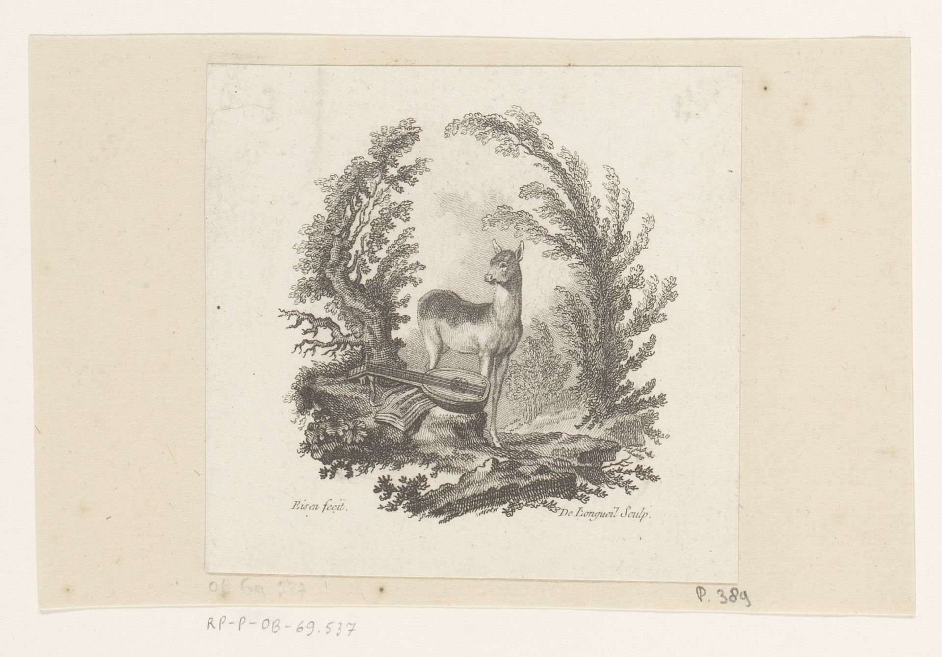 Hert bij een luit by Joseph de Longueil