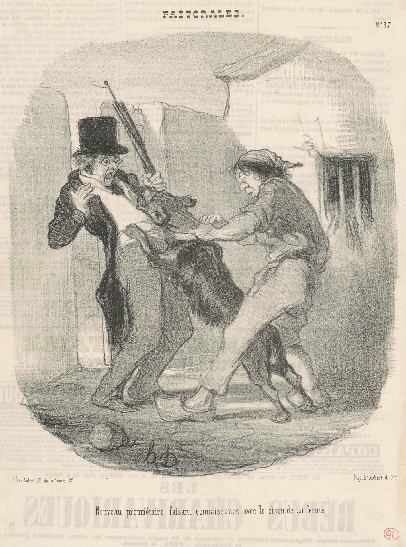 Nouveau propriètaire faisant connaissance avec le chien ... by Honoré Daumier