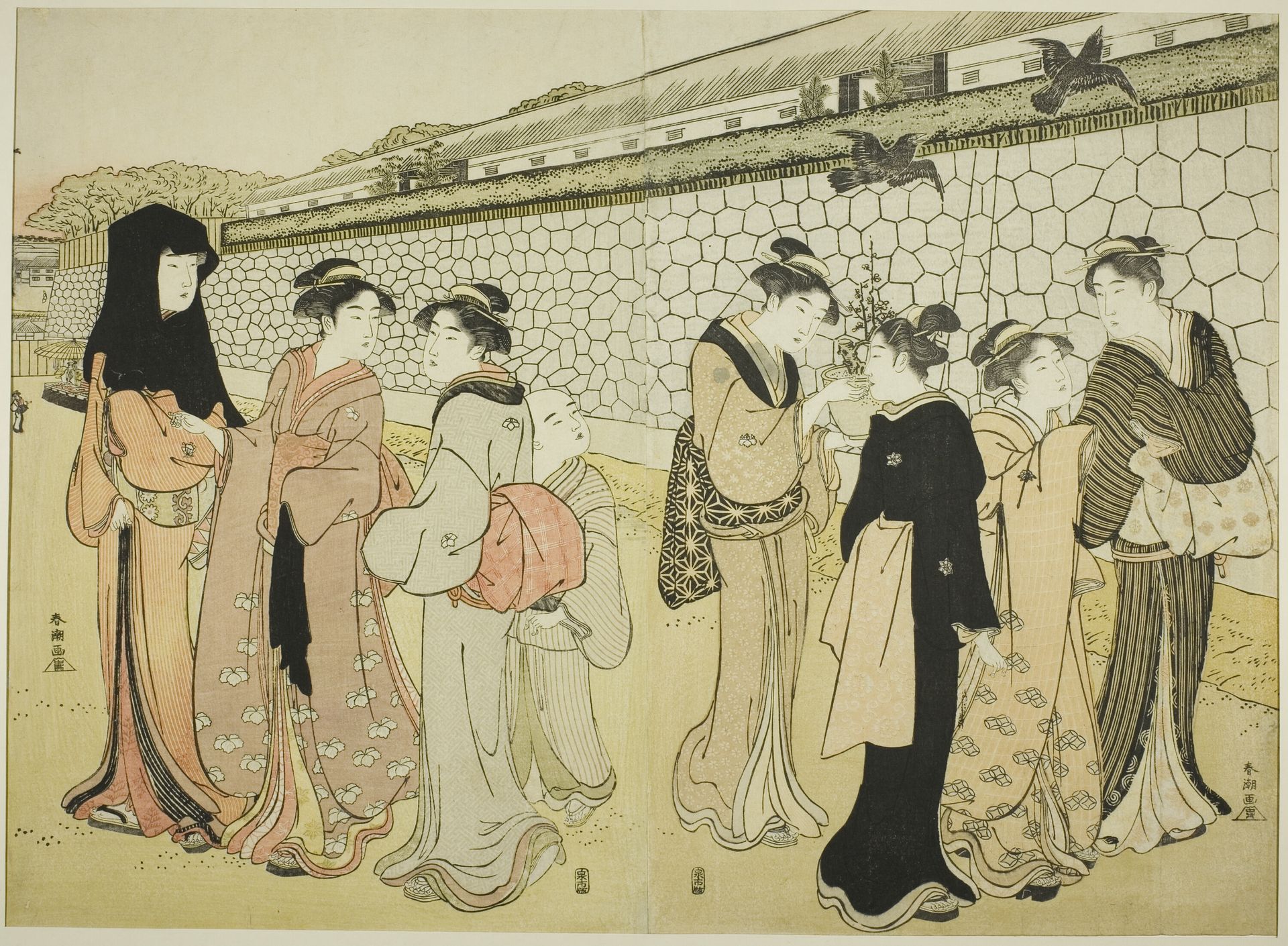 Women Walking by a Moat by Katsukawa Shunchō