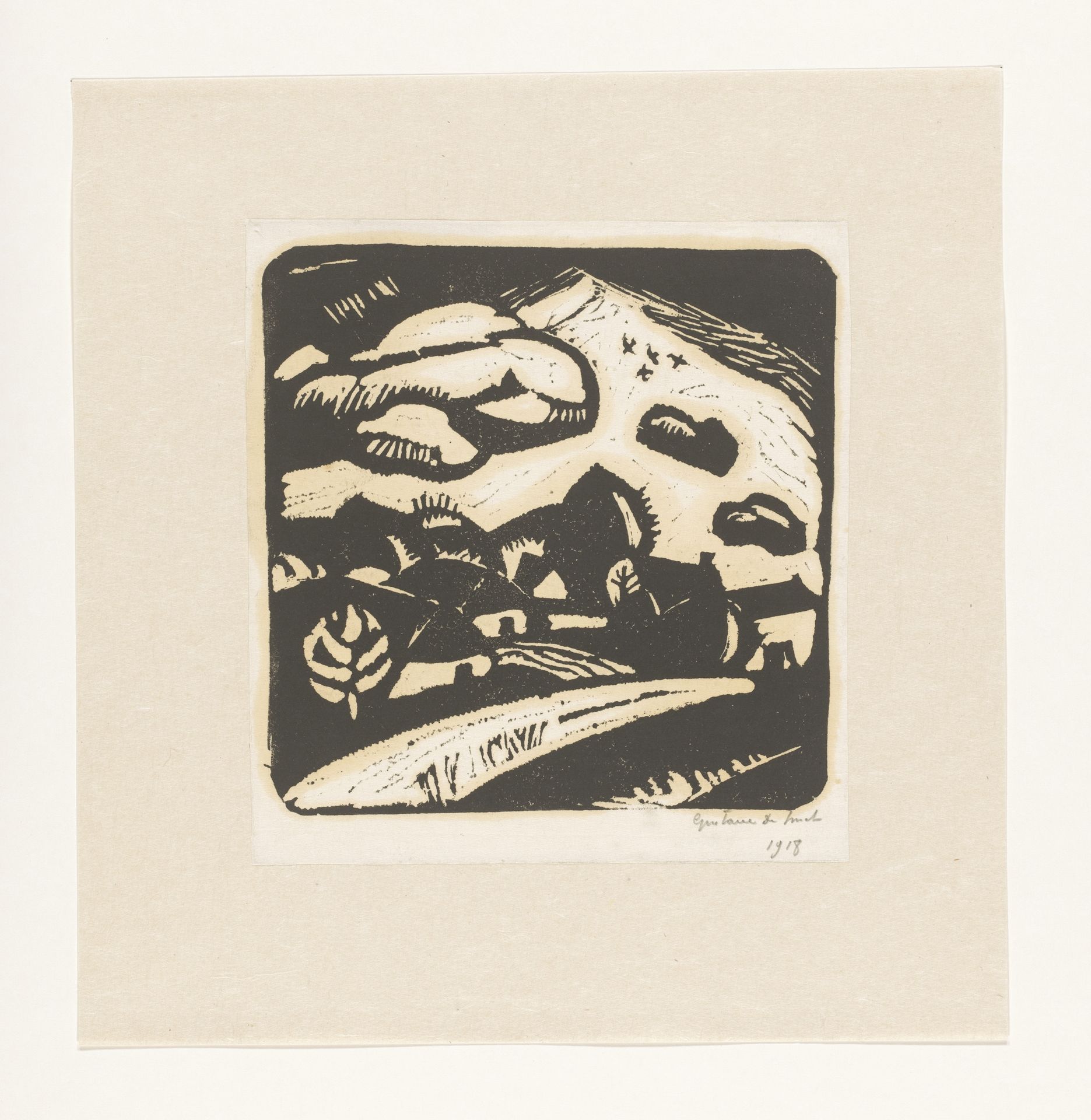 Landschap met huizen, weg en berg by Gustave De Smet