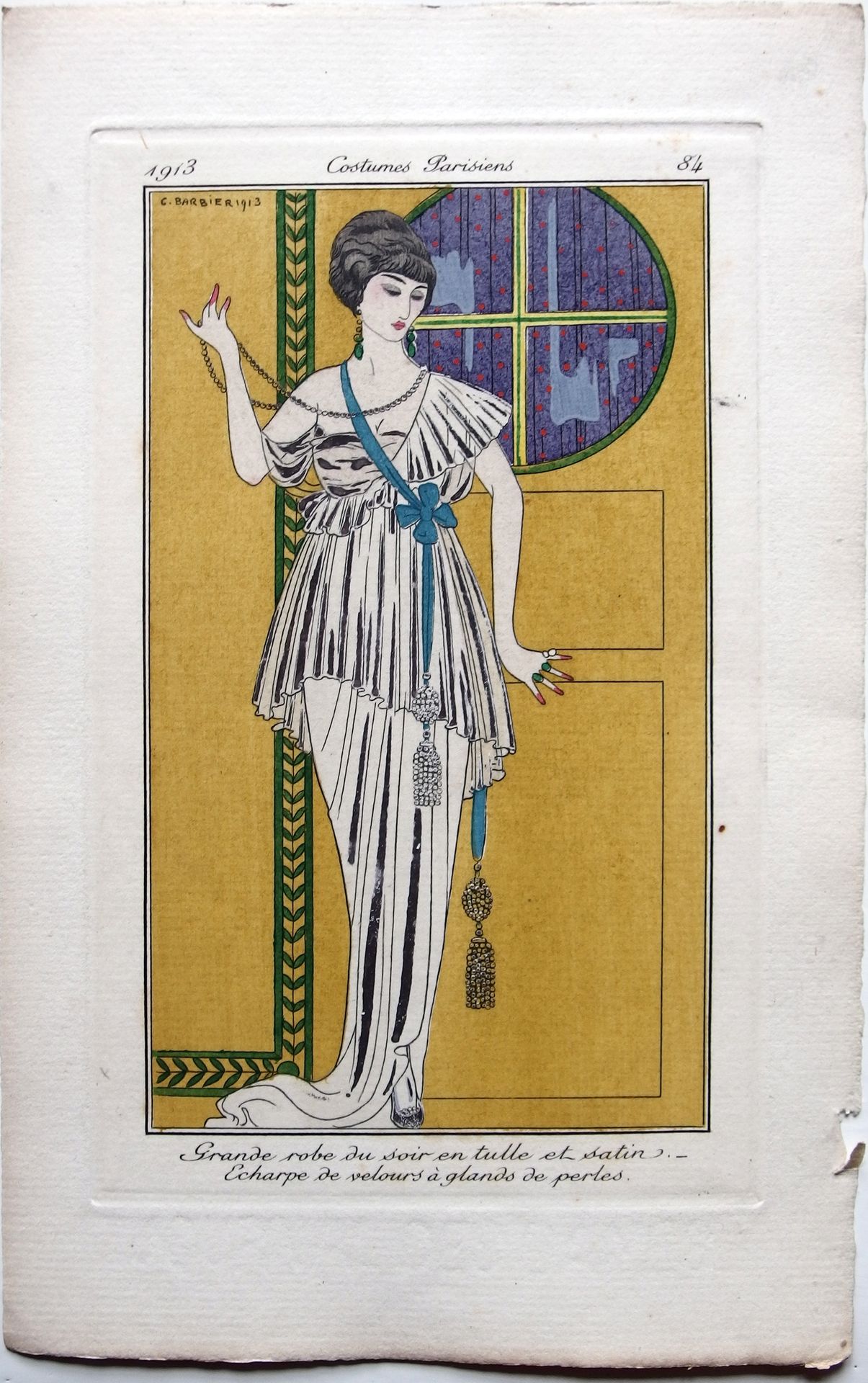 Costumes Parisiens Fashion Illustration No.51 from Journal Des Dames Et Des Modes, 1913 by George Barbier