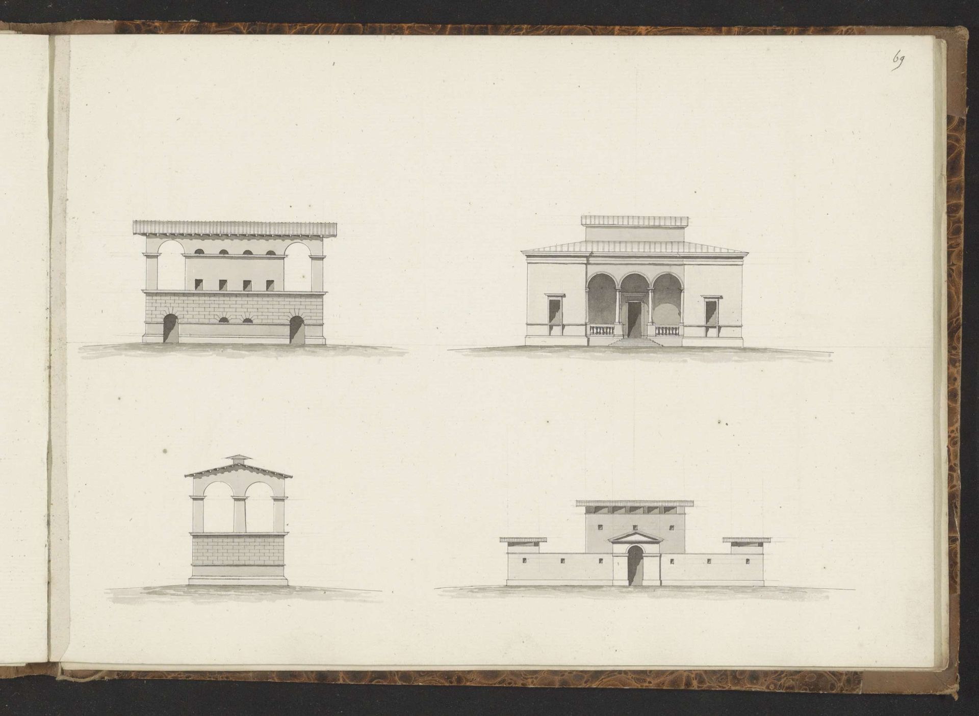 Aanzichten van vier gebouwen by Willem Springer jr.