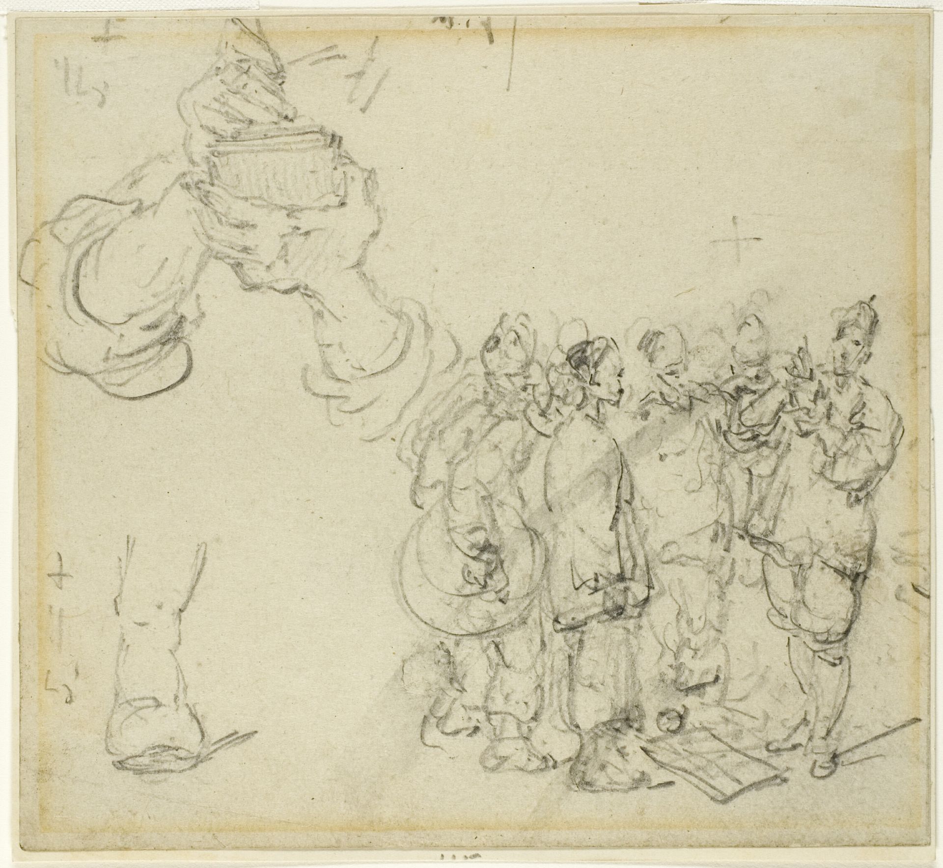 Sheet of Studies: Hands and Group of Oriental Figures by George Chinnery