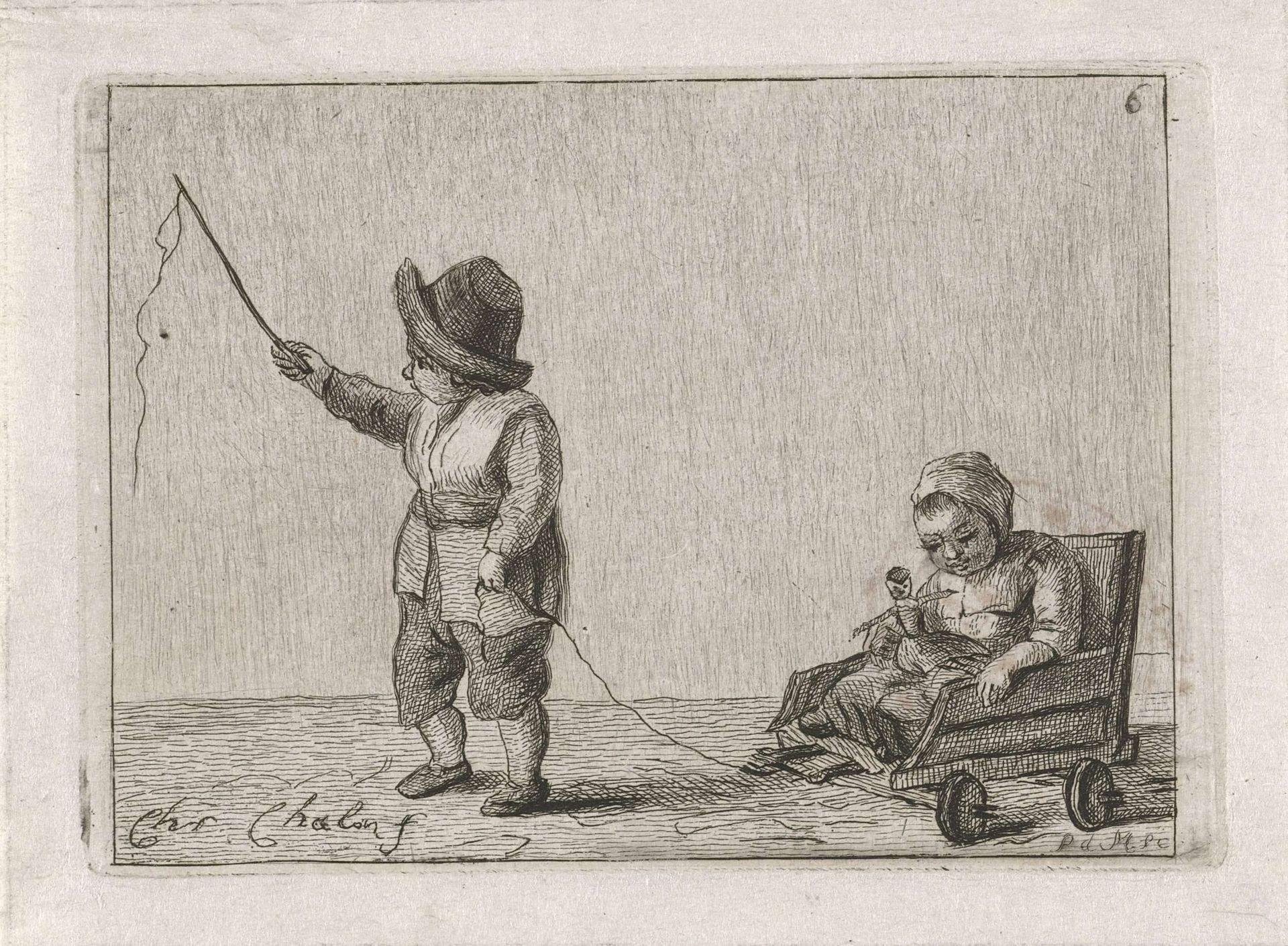 Kinderen spelend met rolkar by Pieter de Mare