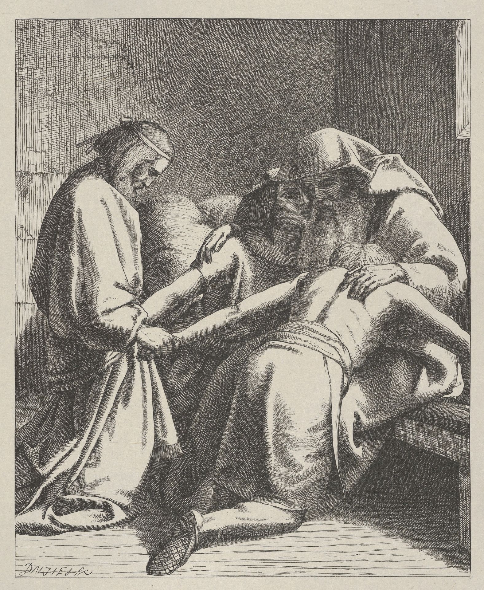 Jacob Blessing Ephraim and Manasseh, from "Dalziels' Bible Gallery" by Frederick Richard Pickersgill