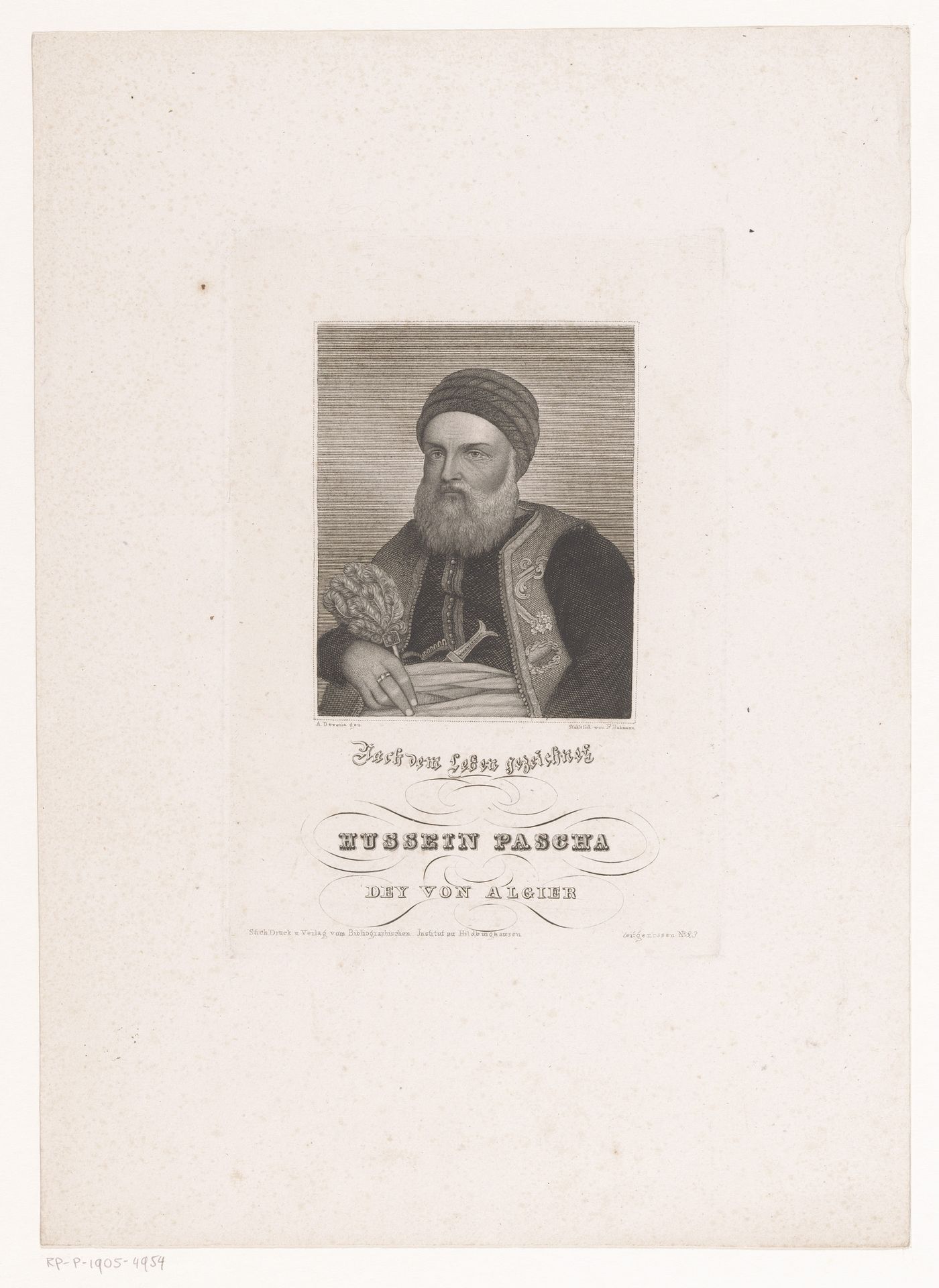 Portret van Hussein, dey van Algiers by Ferdinand Bahmann