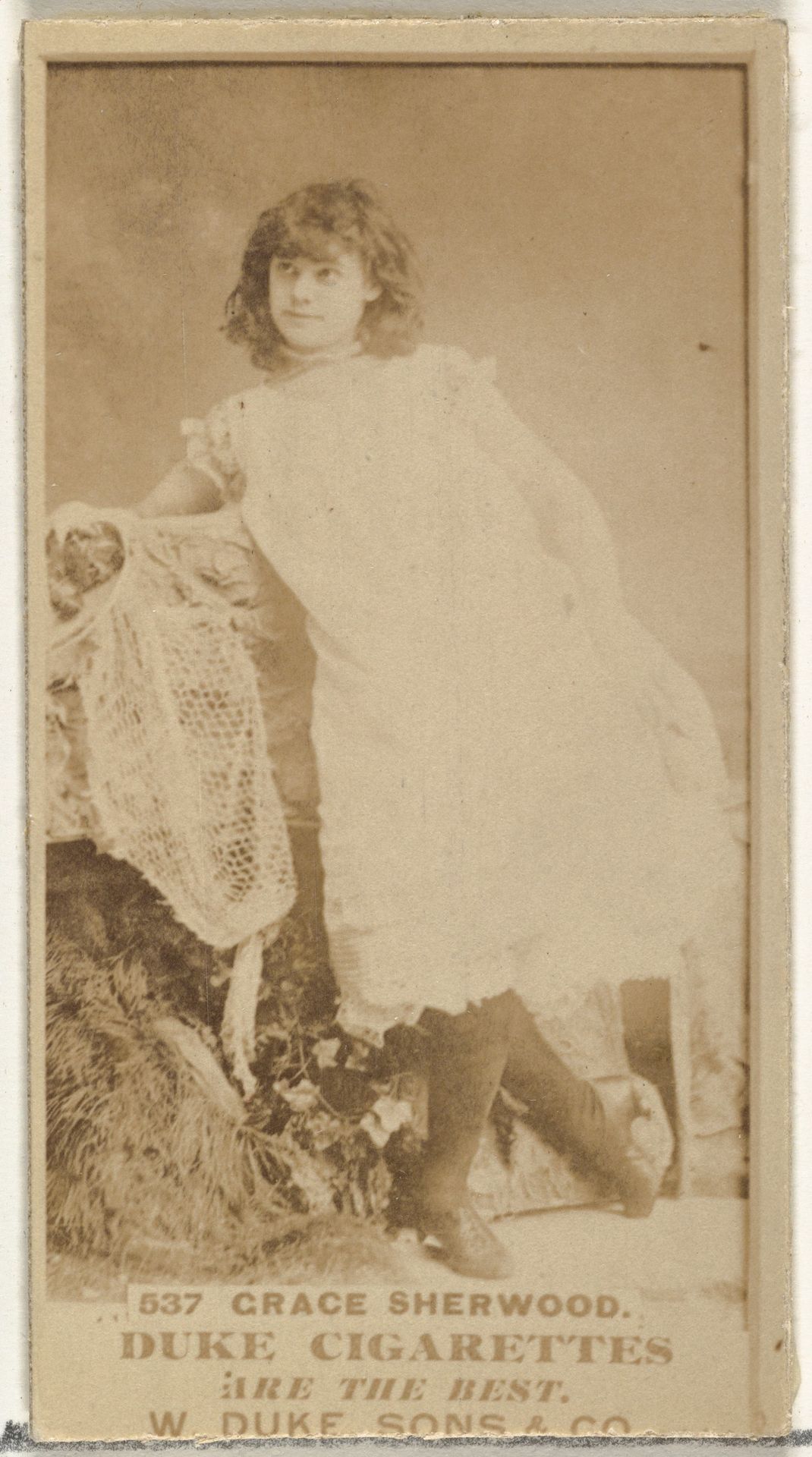 Card Number 537, Grace Sherwood, from the Actors and Actresses series (N145-7) issued by Duke Sons & Co. to promote Duke Cigarettes by W. Duke, Sons & Co.