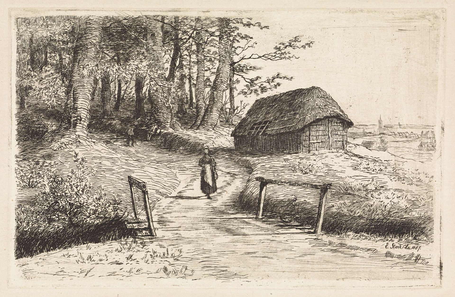 Landschap met bruggetje en schuur by Elias Stark