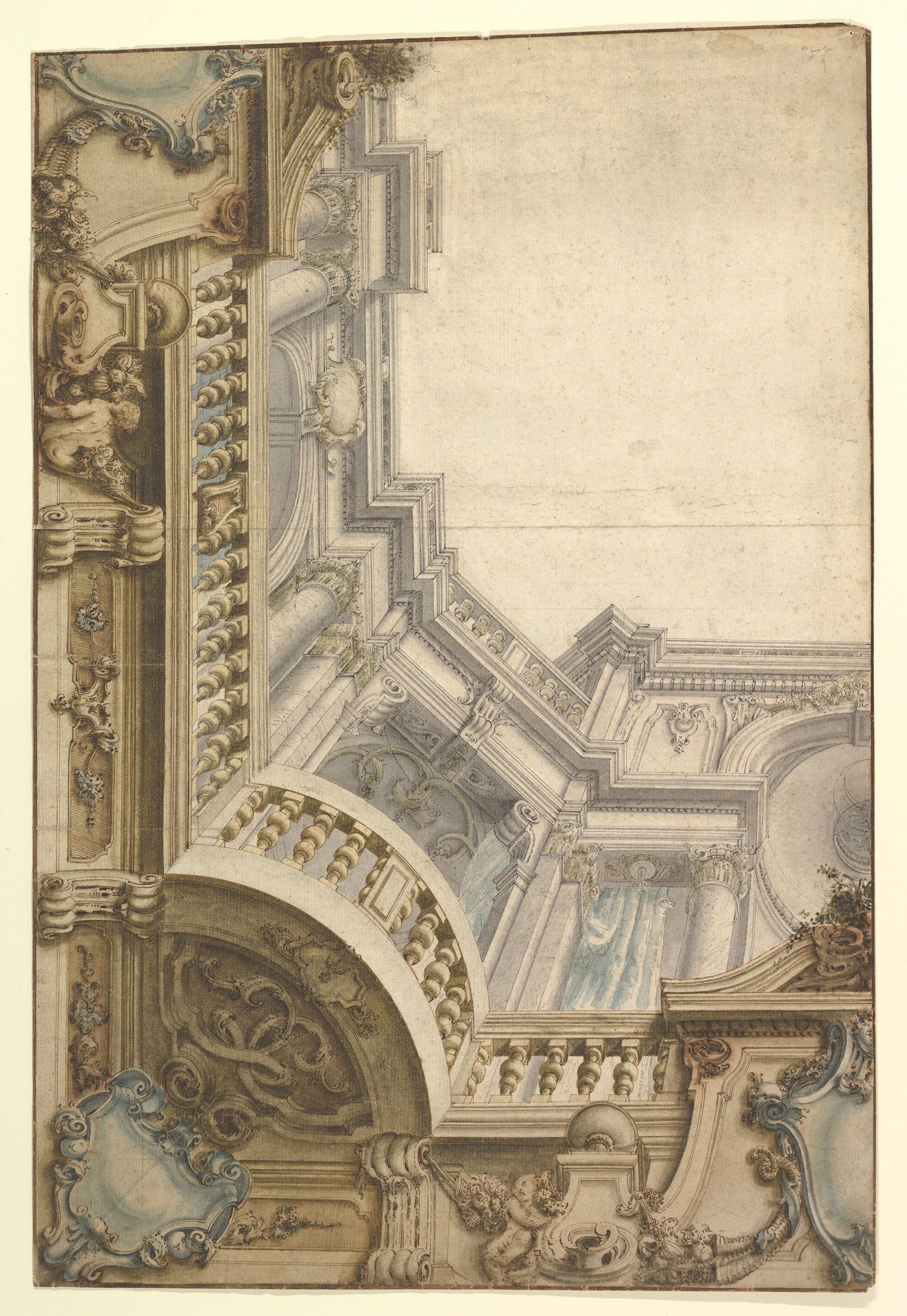 Design for Corner of Painting Ceiling with architectural perspective by Anonymous
