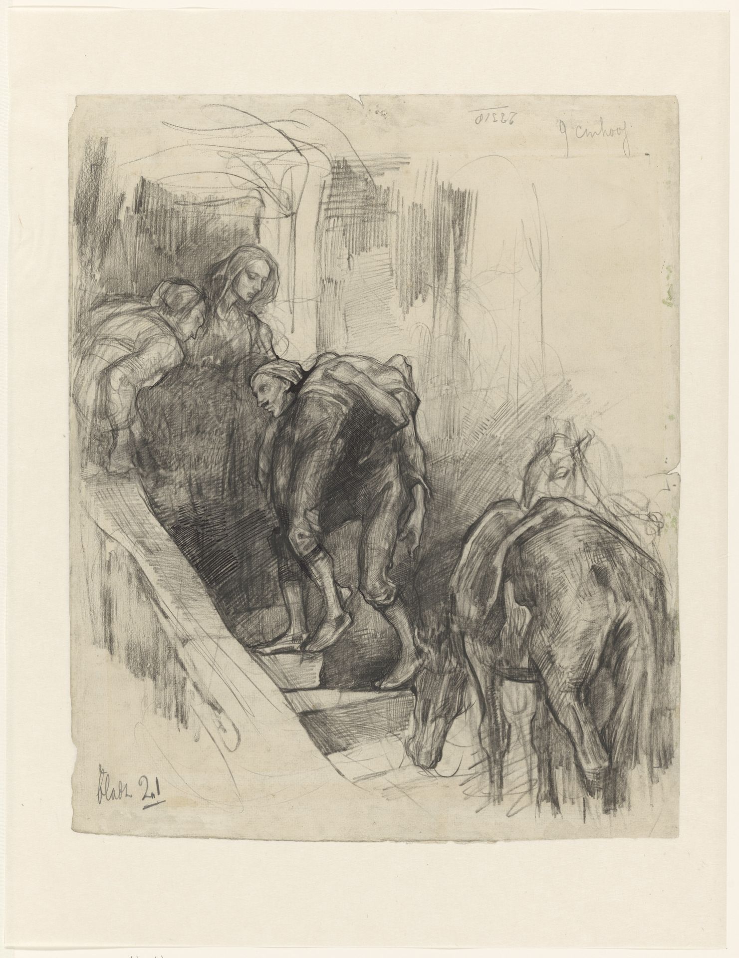 Episode uit de Barmhartige Samaritaan: de gewonde man wordt de herberg binnen gedragen by Johannes Hendricus Jurres