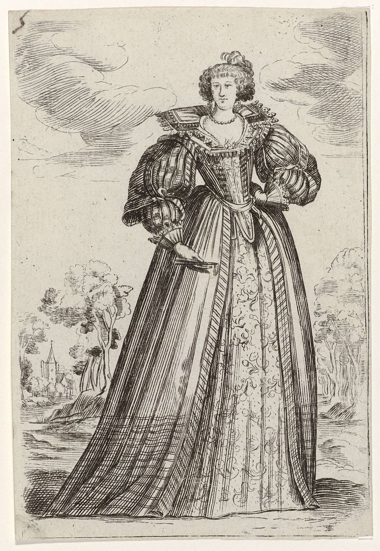 Dame met gesloten waaier in de hand, van voren gezien by Anonymous