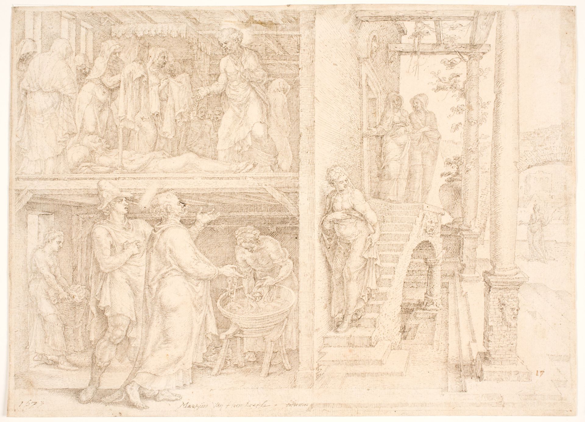 Peter opvækker Tabita by Maarten van Heemskerck