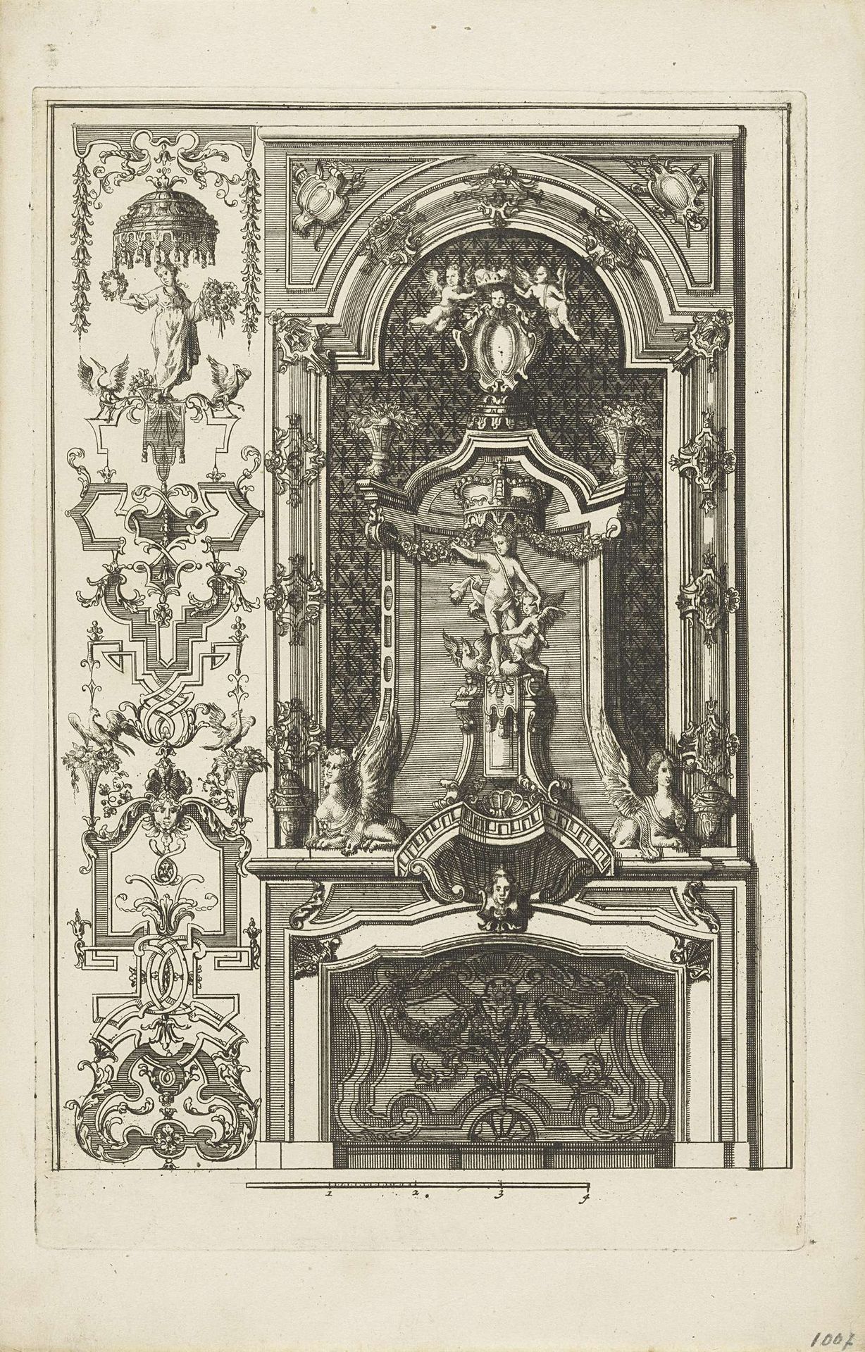 Schoorsteenmantel met grotesken by Johann Adam Delsenbach