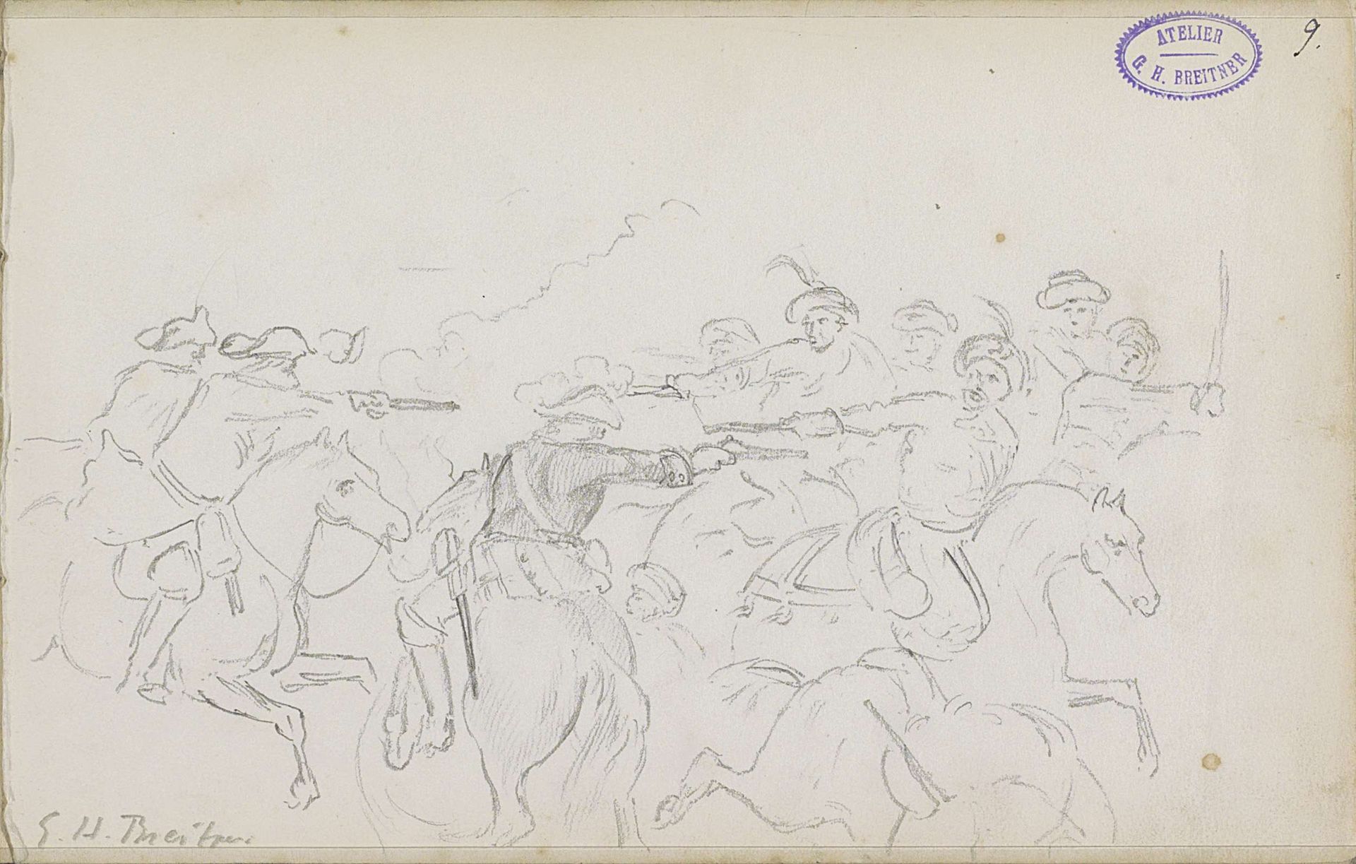 Strijdende soldaten te paard by George Hendrik Breitner