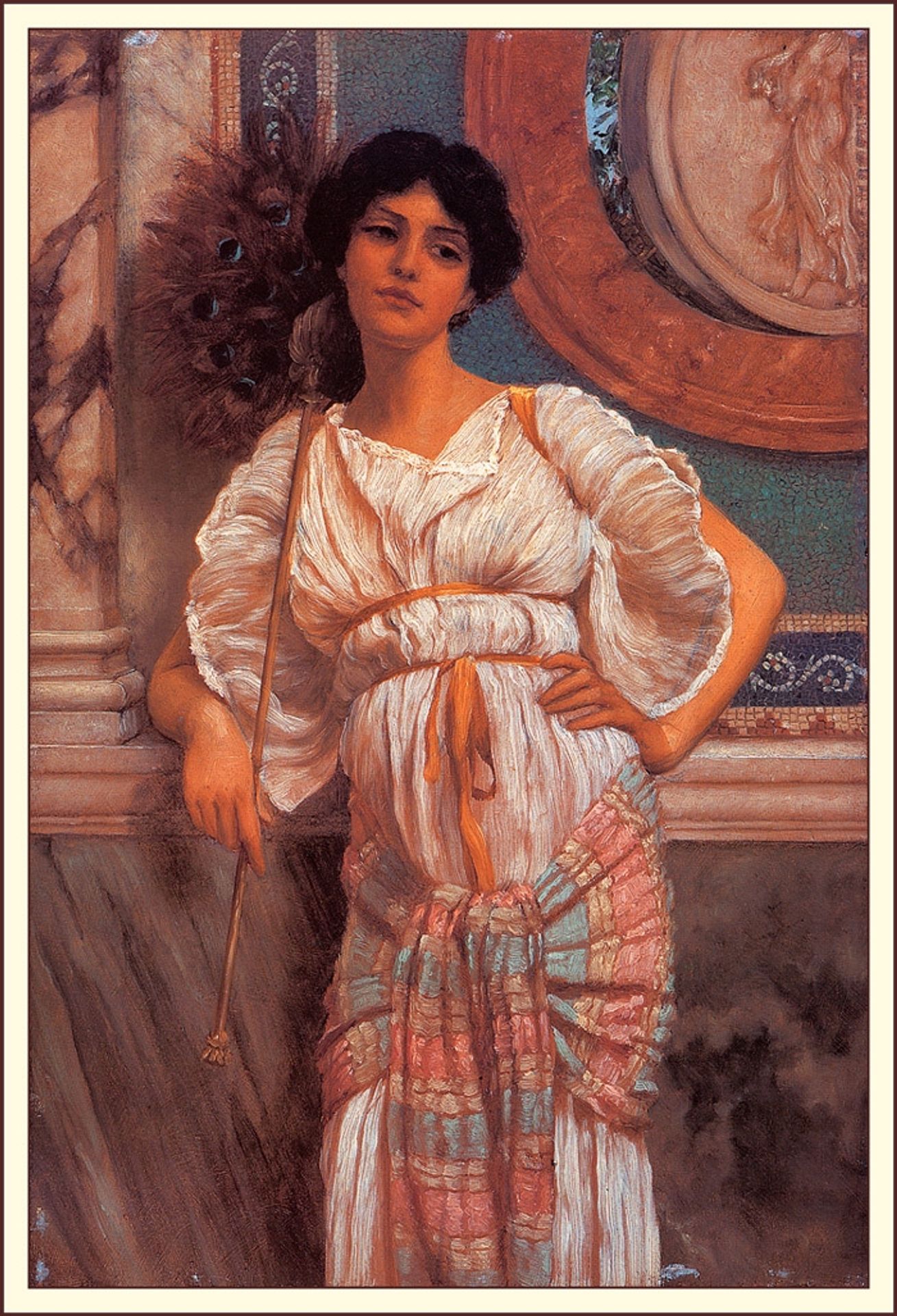 A Classical Beauty With A Peacock by John William Godward