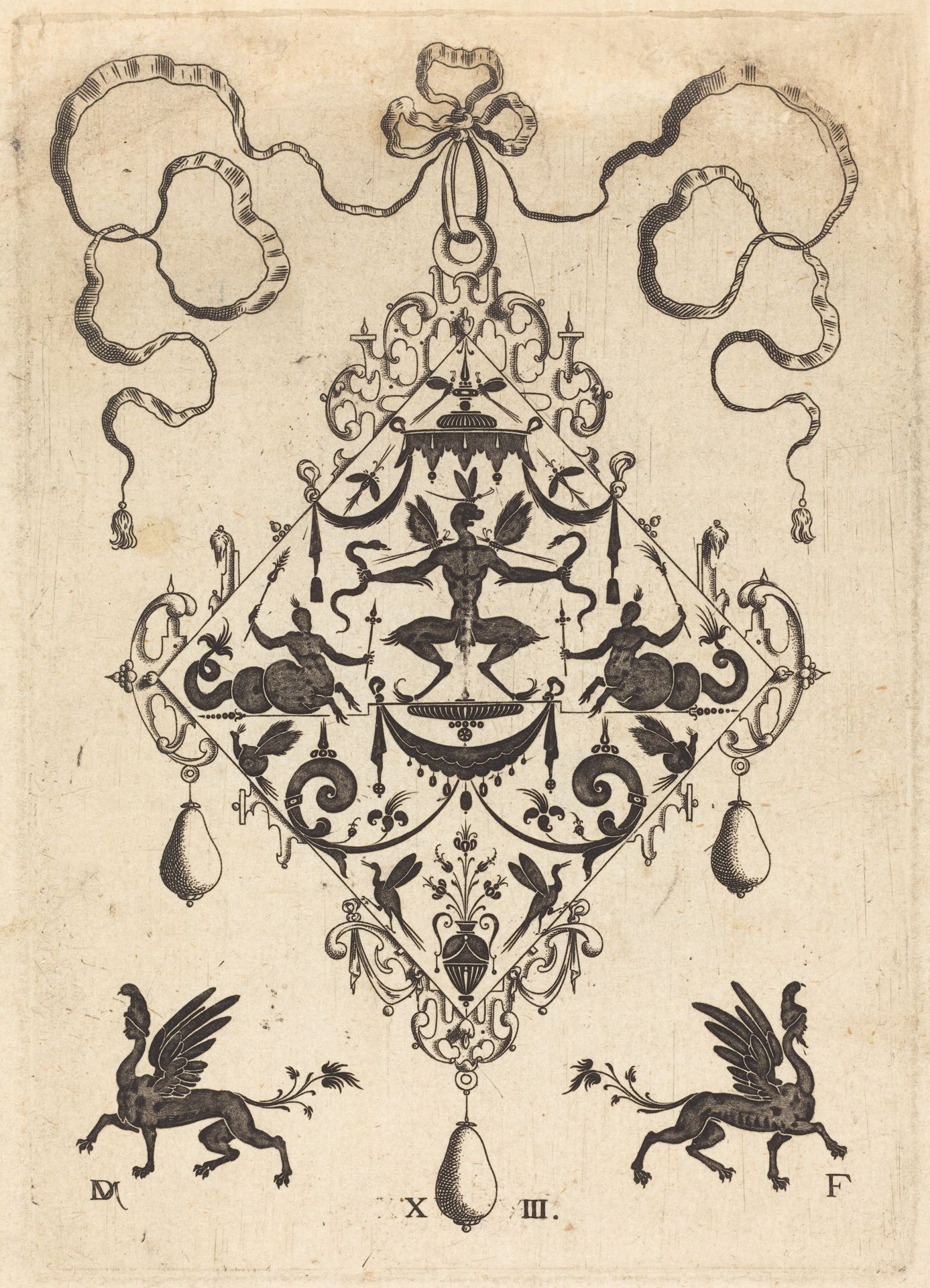 Large Pendant, Winged Fantasy Creature Holding Two Snakes by Daniel Mignot