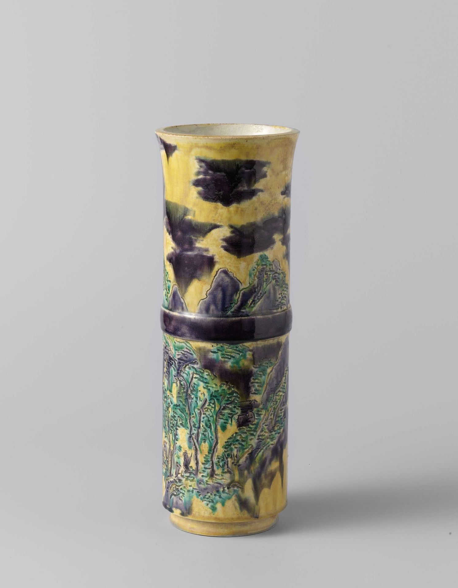 Vase with a landscape with trees and mountains by Aoki Mokubei