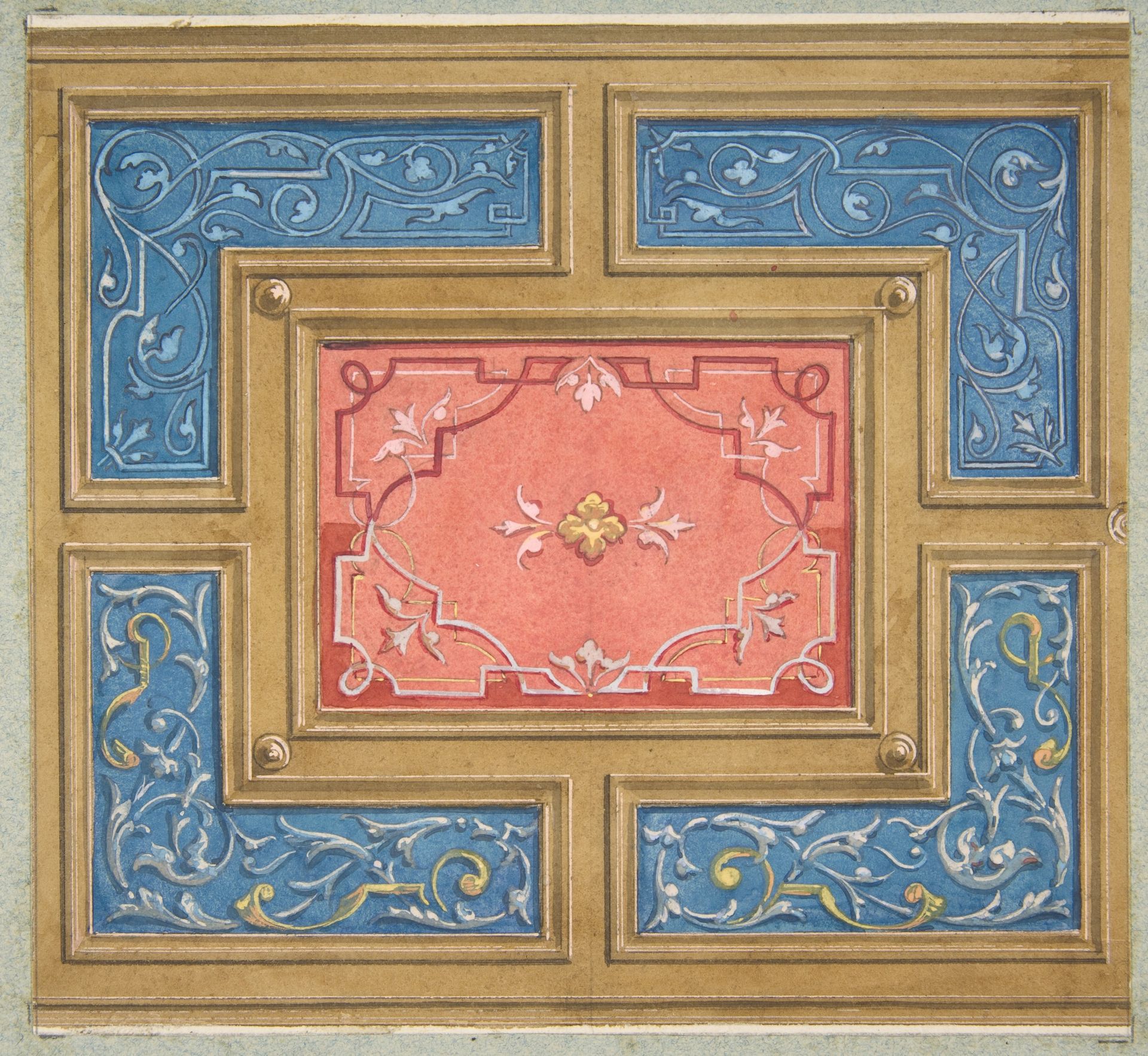 Design for a coffered ceiling with painted panels by Jules-Edmond-Charles Lachaise
