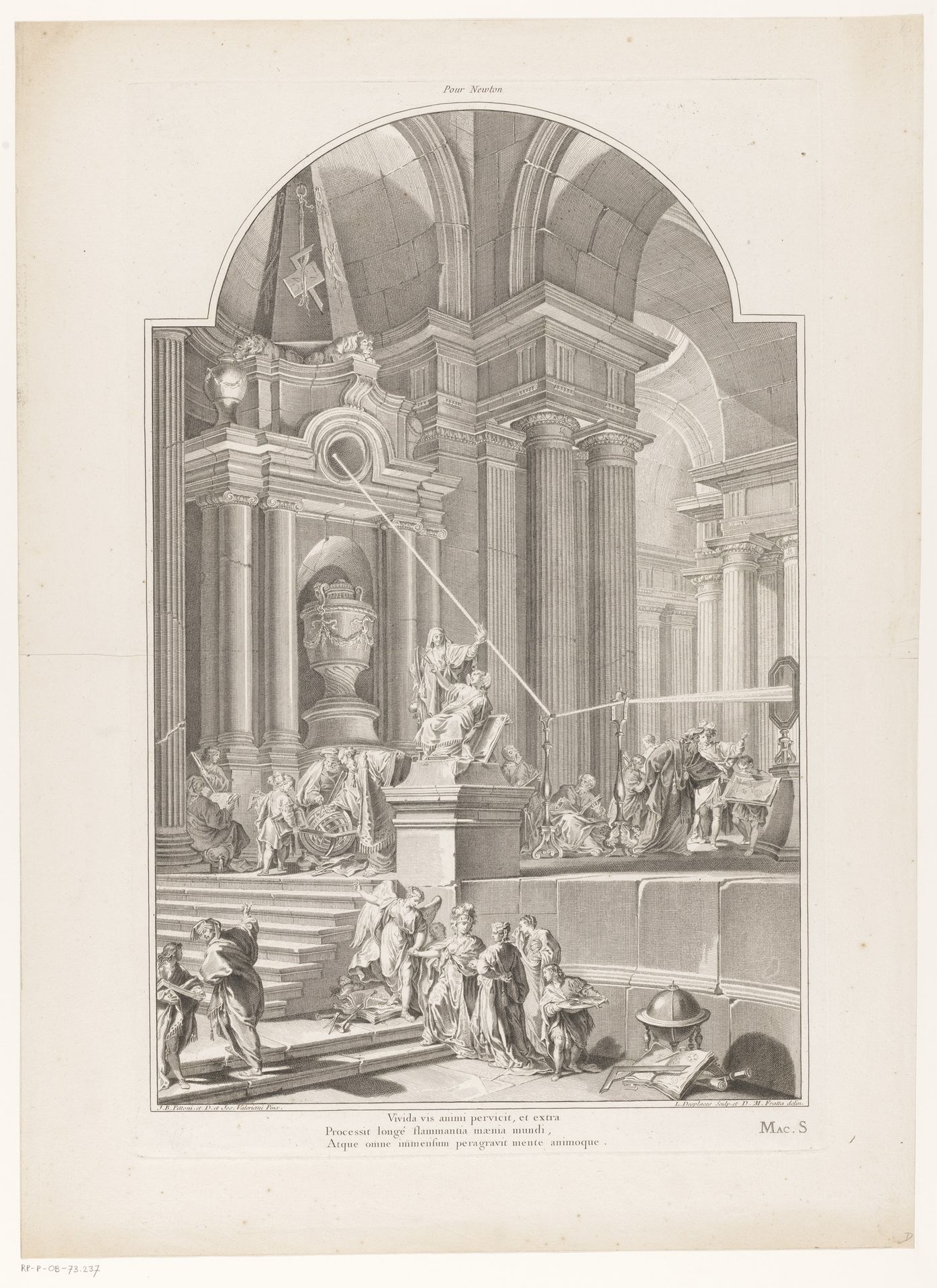 Figuren rond een allegorisch grafmonument voor Isaac Newton by Louis Desplaces
