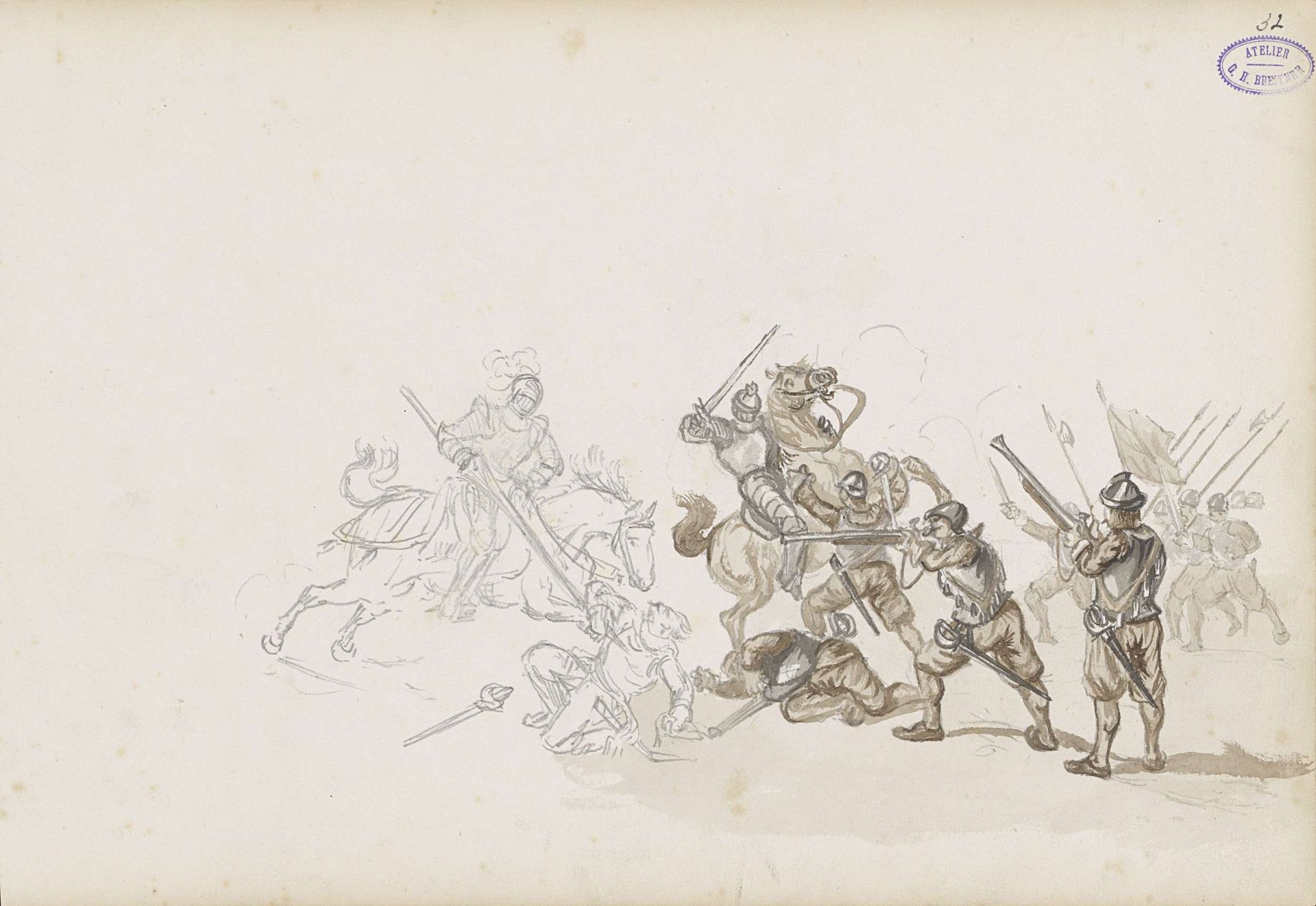 Cavaleristen in gevecht met infanteristen by George Hendrik Breitner