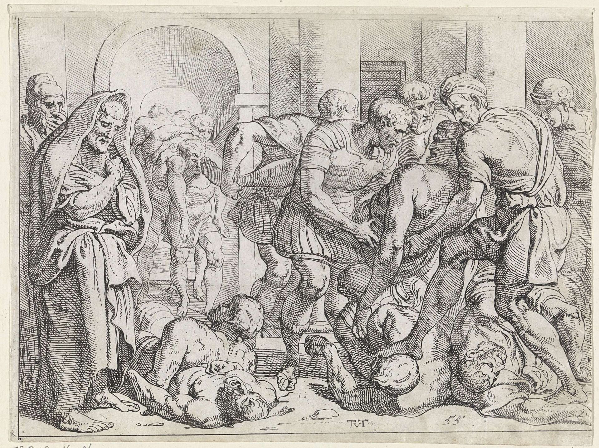 Opruiming van de lichamen van de vrijers by Theodoor van Thulden