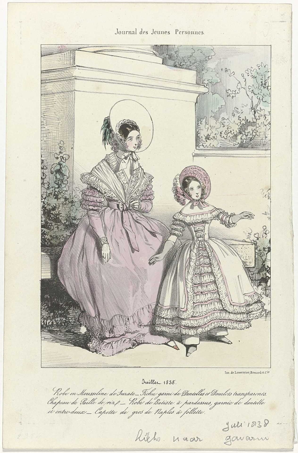 Journal des Jeunes Personnes, juillet 1838 : Robe en Mousselin (...) by Anonymous