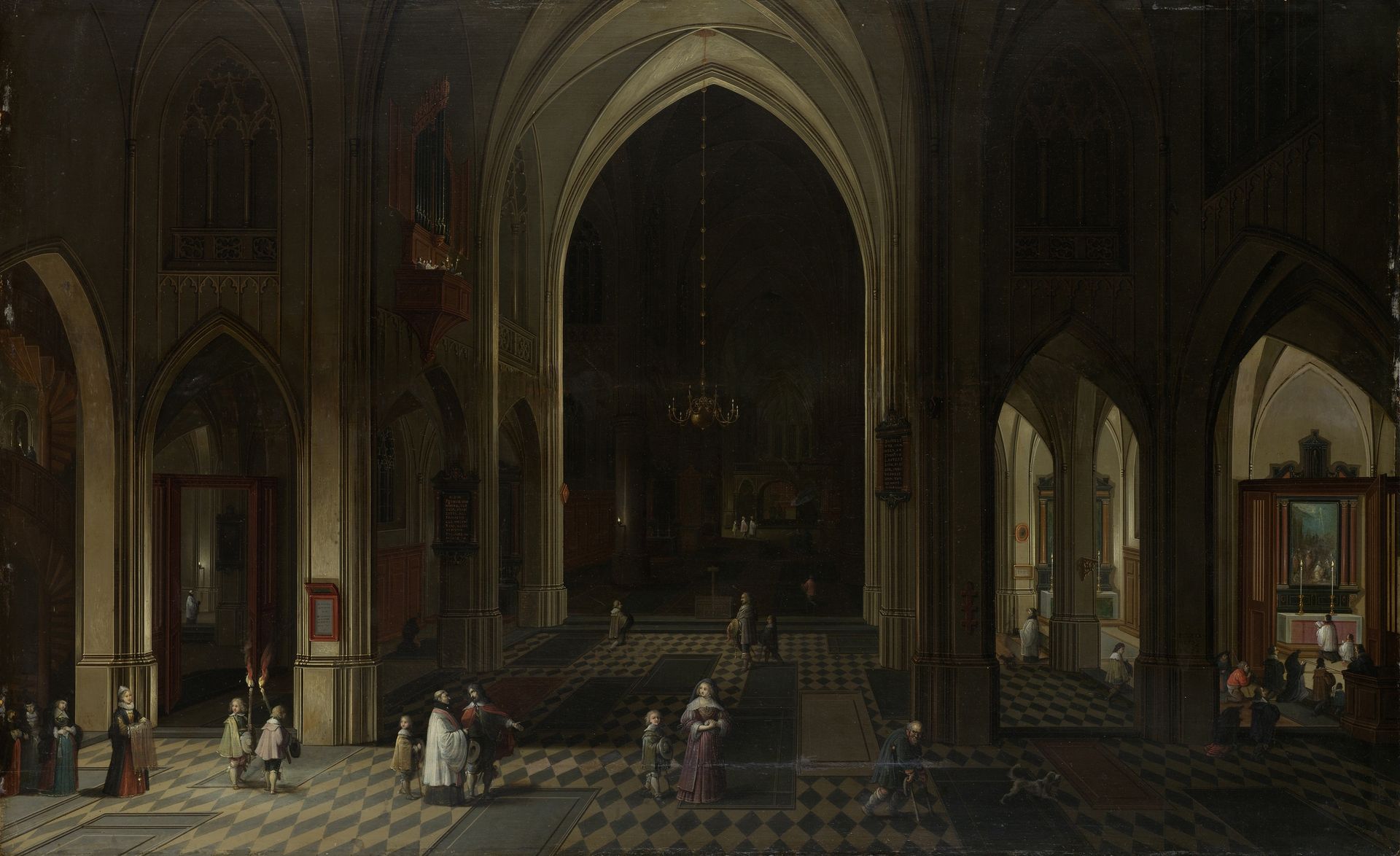 Interior of a Gothic Church at Night Looking East by Peeter (I) Neeffs