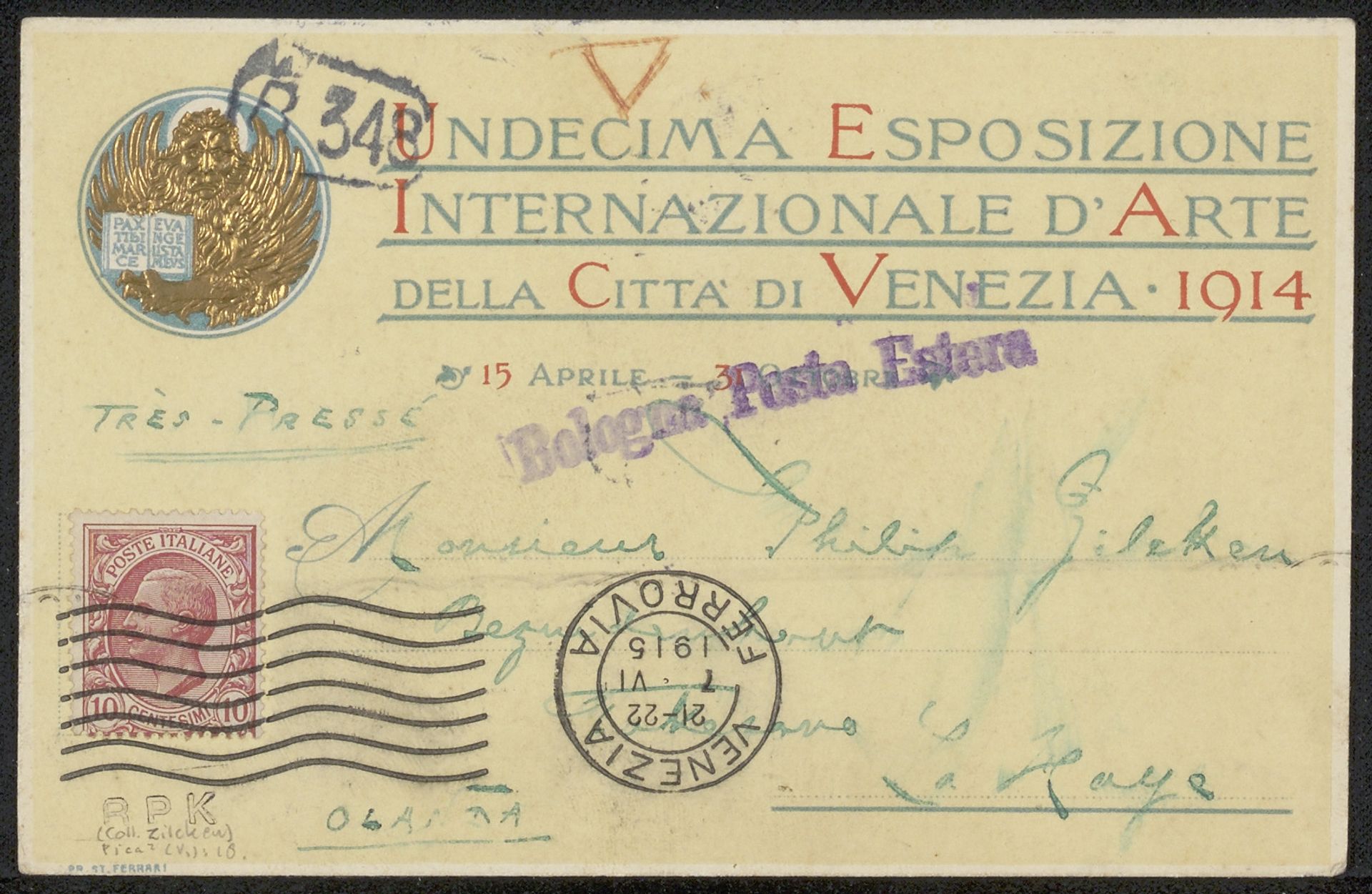 Briefkaart aan Philip Zilcken by Vittorio Pica