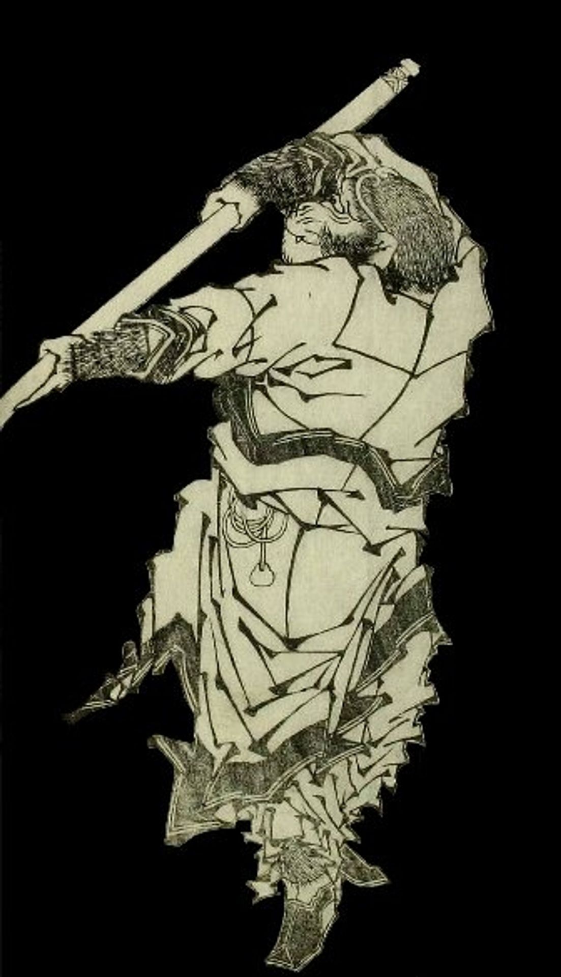 A depiction of Sun Wukong wielding his staff by Katsushika Hokusai