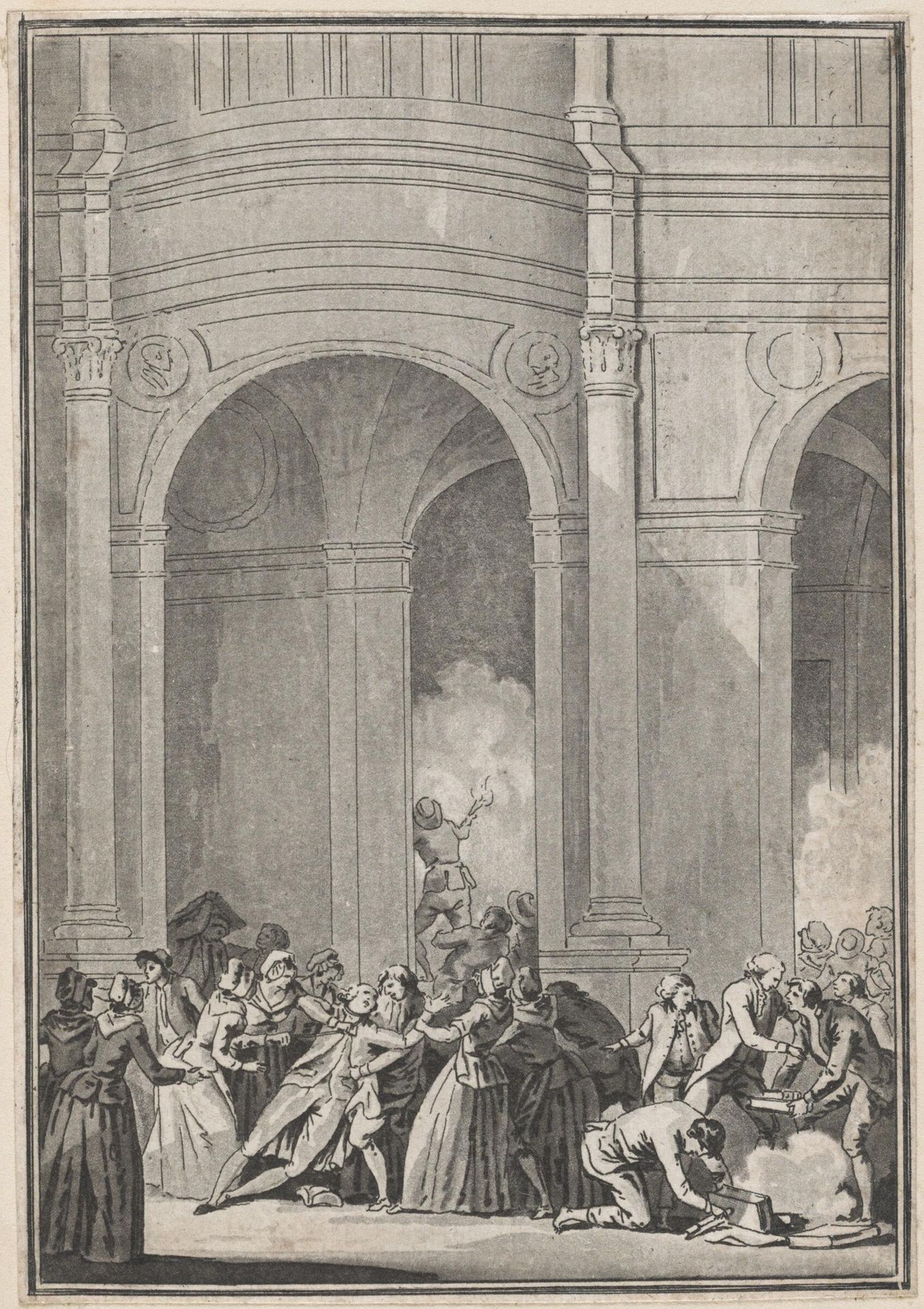 In the Couryard of the HÃ´tel de Ville, the Women Try to Hang the AbbÃ© Lefevre, and the Men Begin to Burn Papers (5 October 1789) by Jean François Janinet