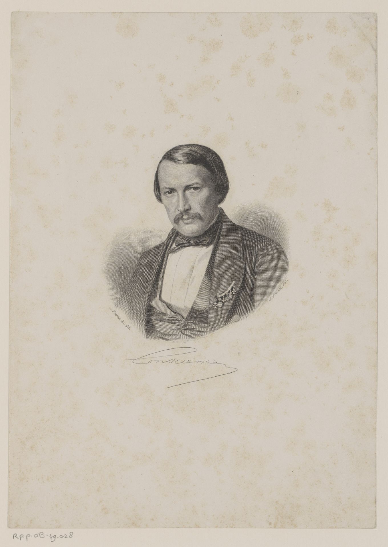 Portret van Hendrik Conscience by Joseph Franck